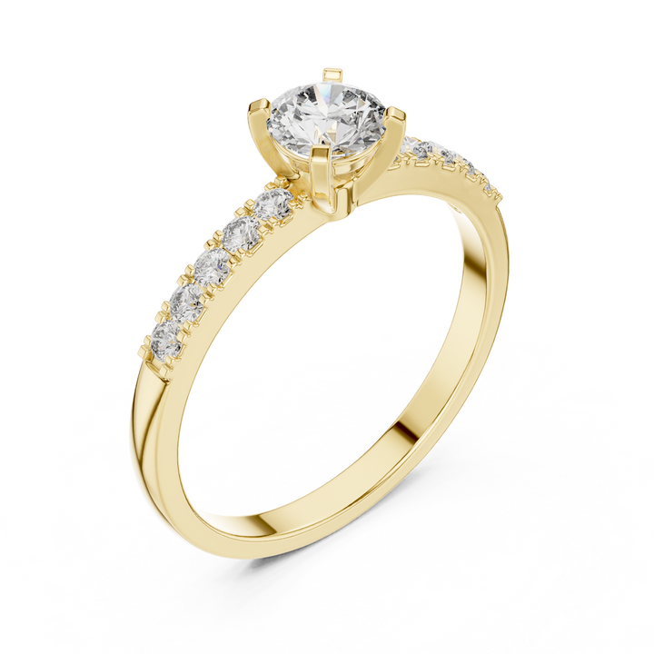 Round Cut Diamond Solitaire Ring with Pavé Side Stones