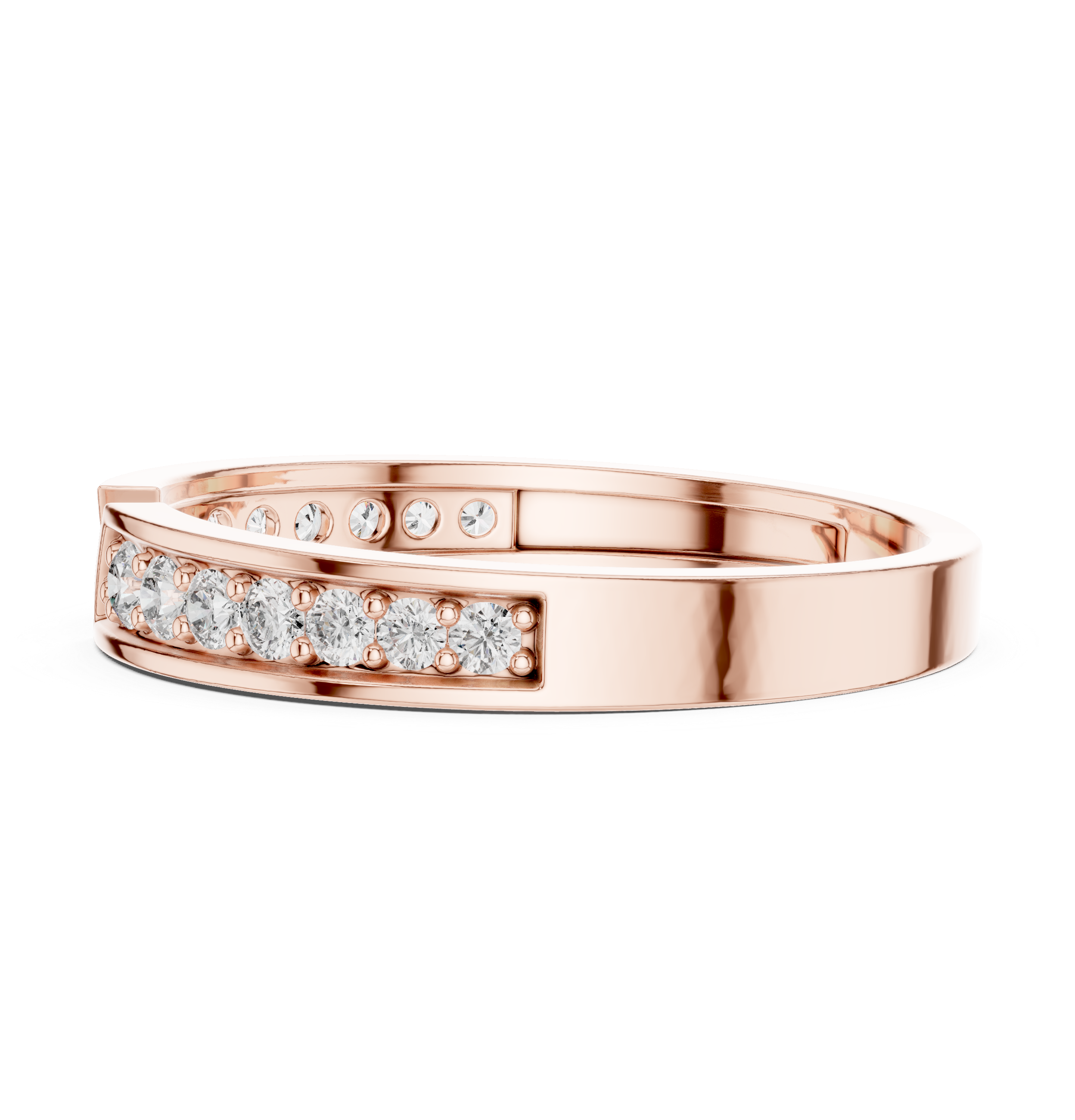 Rose gold diamond bangle bracelet designed with shimmering lab-grown stones and a polished smooth finish.