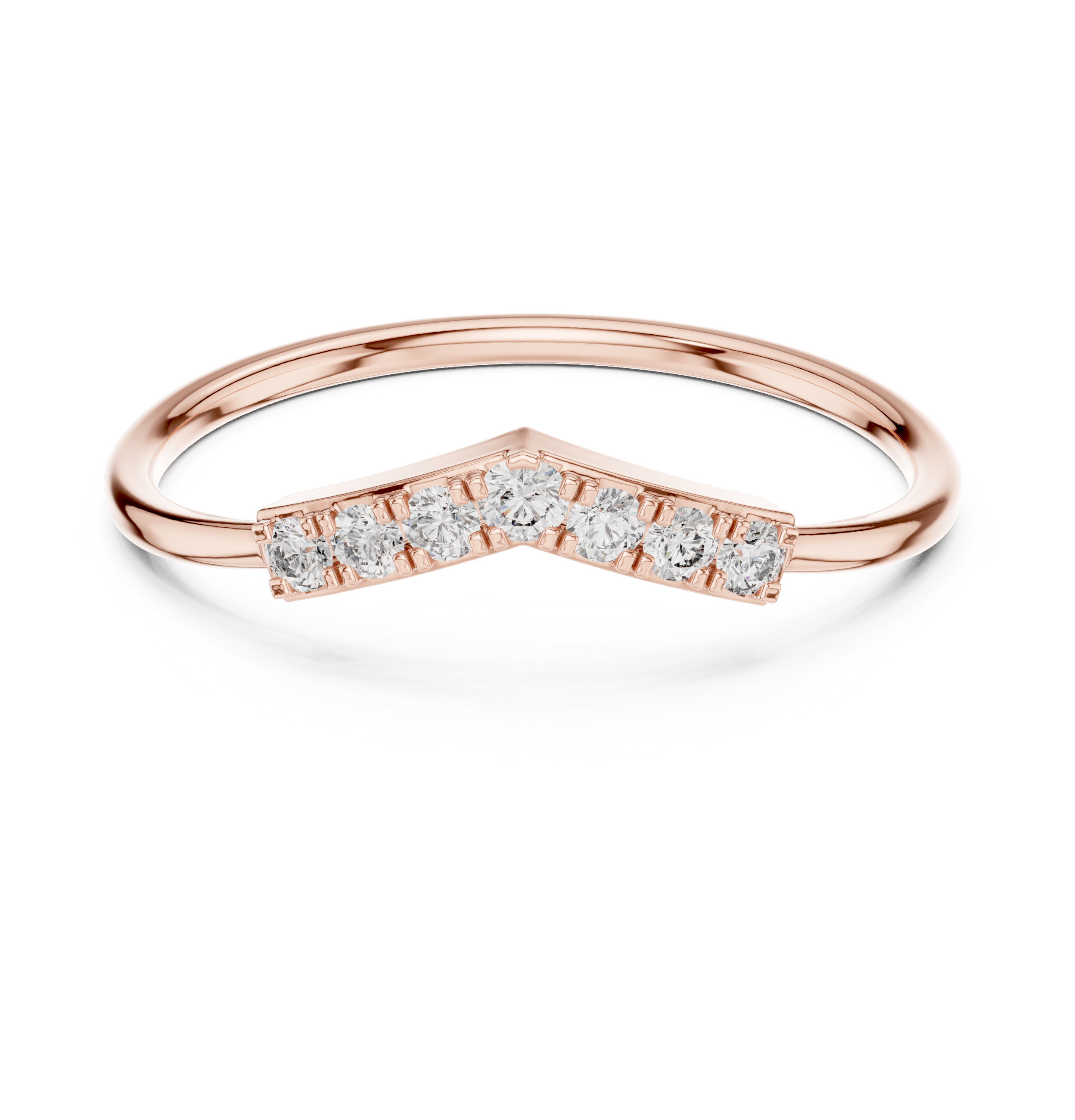 Round Diamond Chevron Pavé Stackable Band Ring