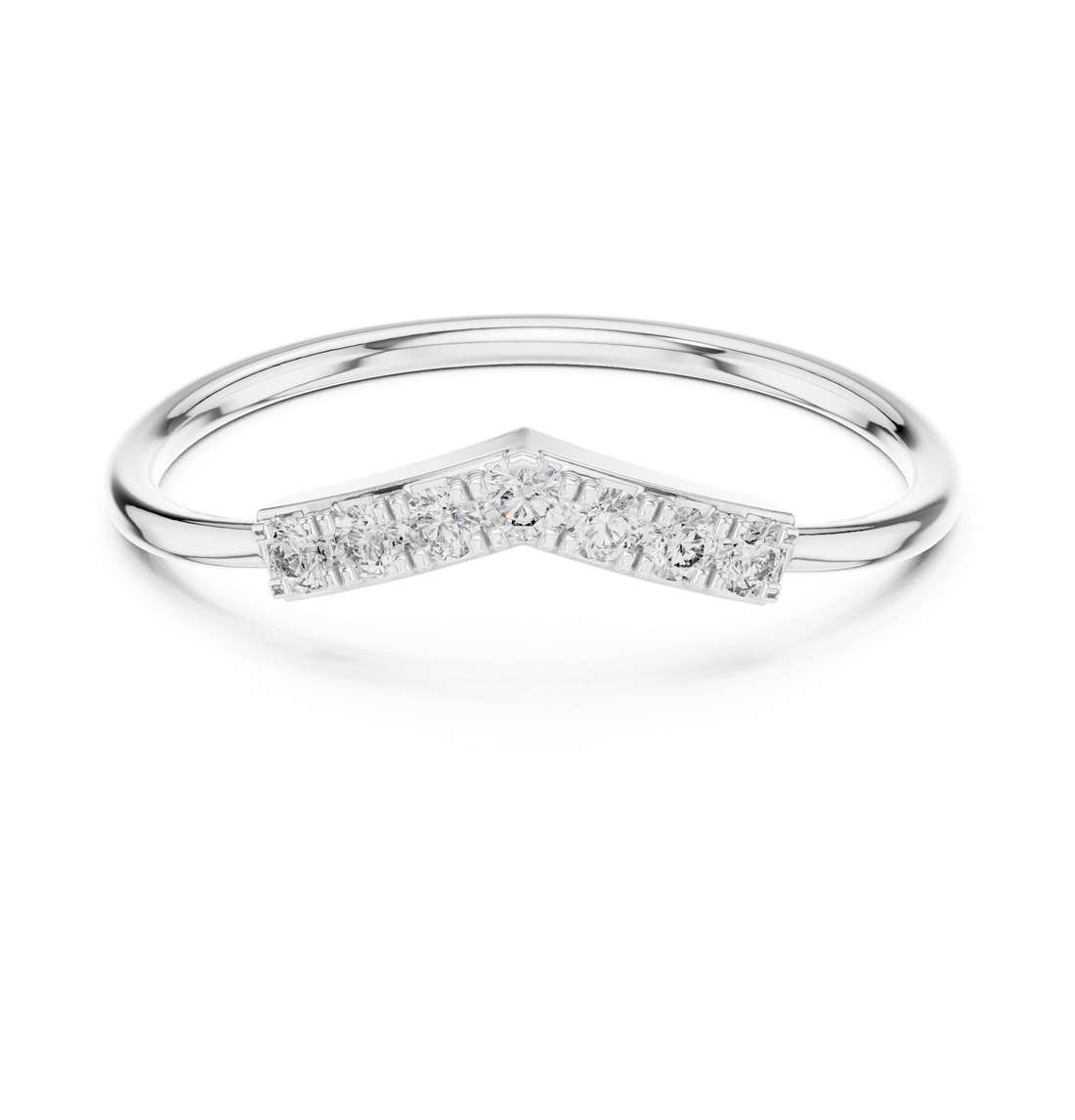 Round Diamond Chevron Pavé Stackable Band Ring