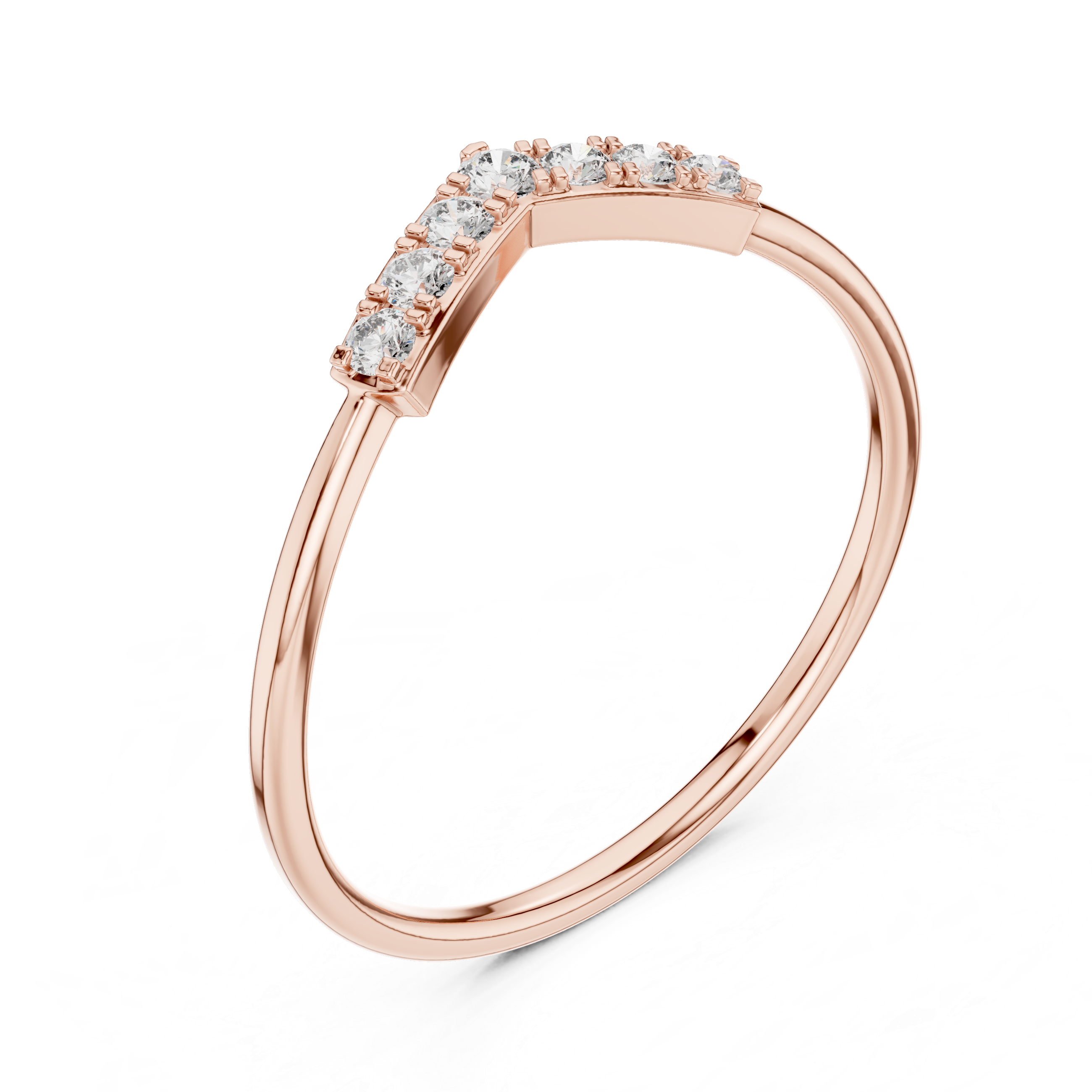 Round Diamond Chevron Pavé Stackable Band Ring