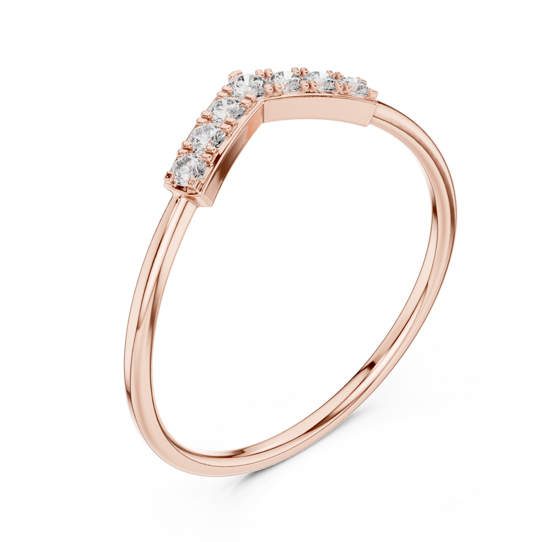 Round Diamond Chevron Pavé Stackable Band Ring