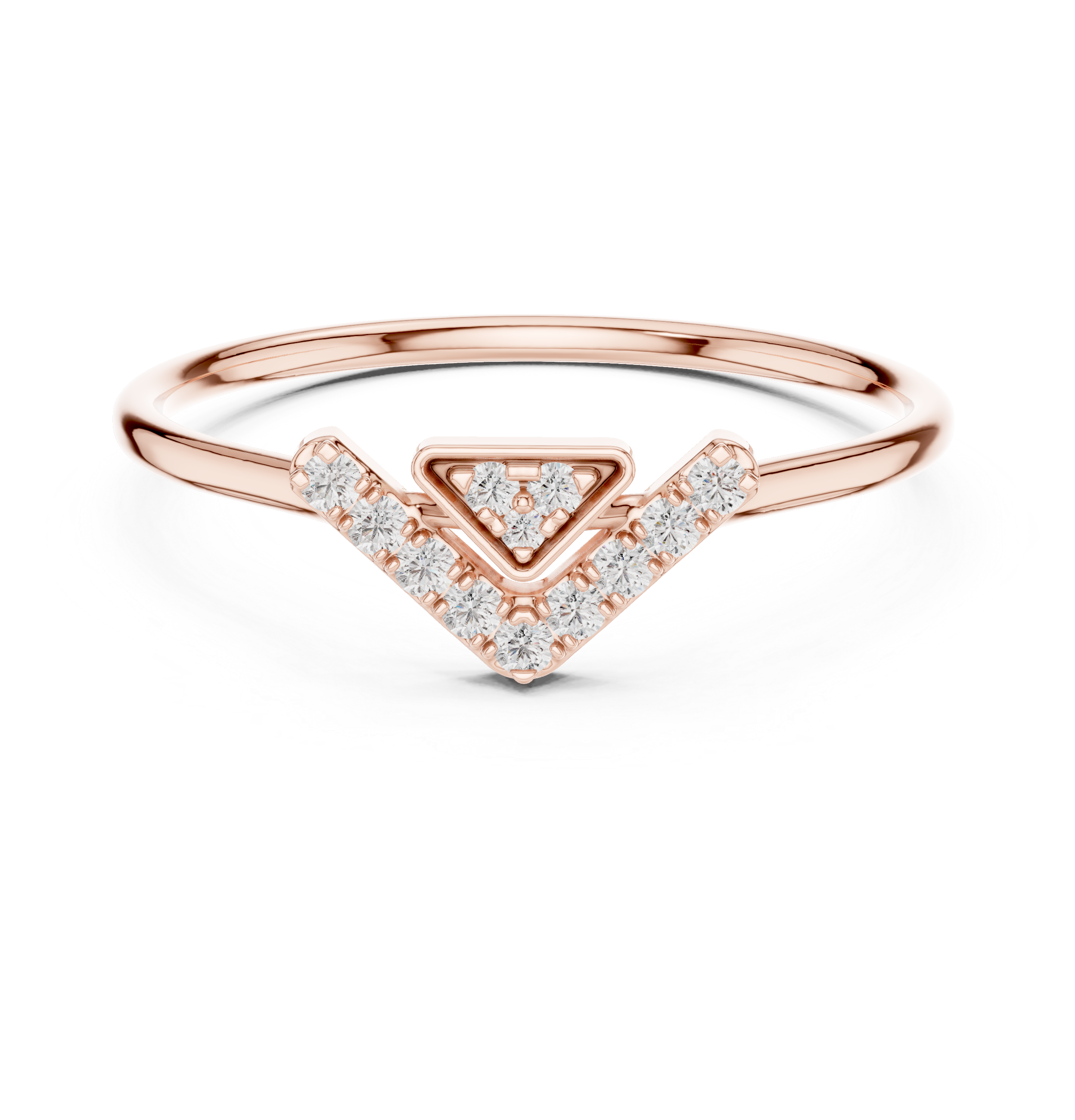Geometric V-Shaped Round Cut Diamond Chevron Ring