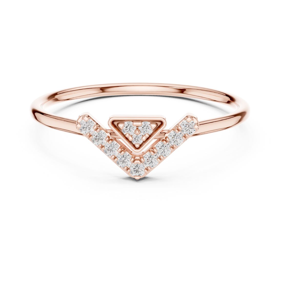 Geometric V-Shaped Round Cut Diamond Chevron Ring