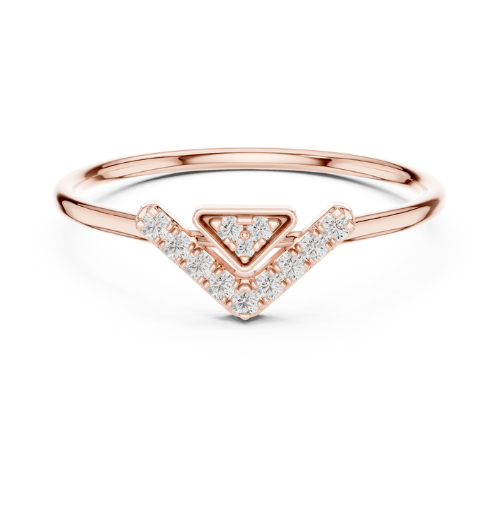 Geometric V-Shaped Round Cut Diamond Chevron Ring