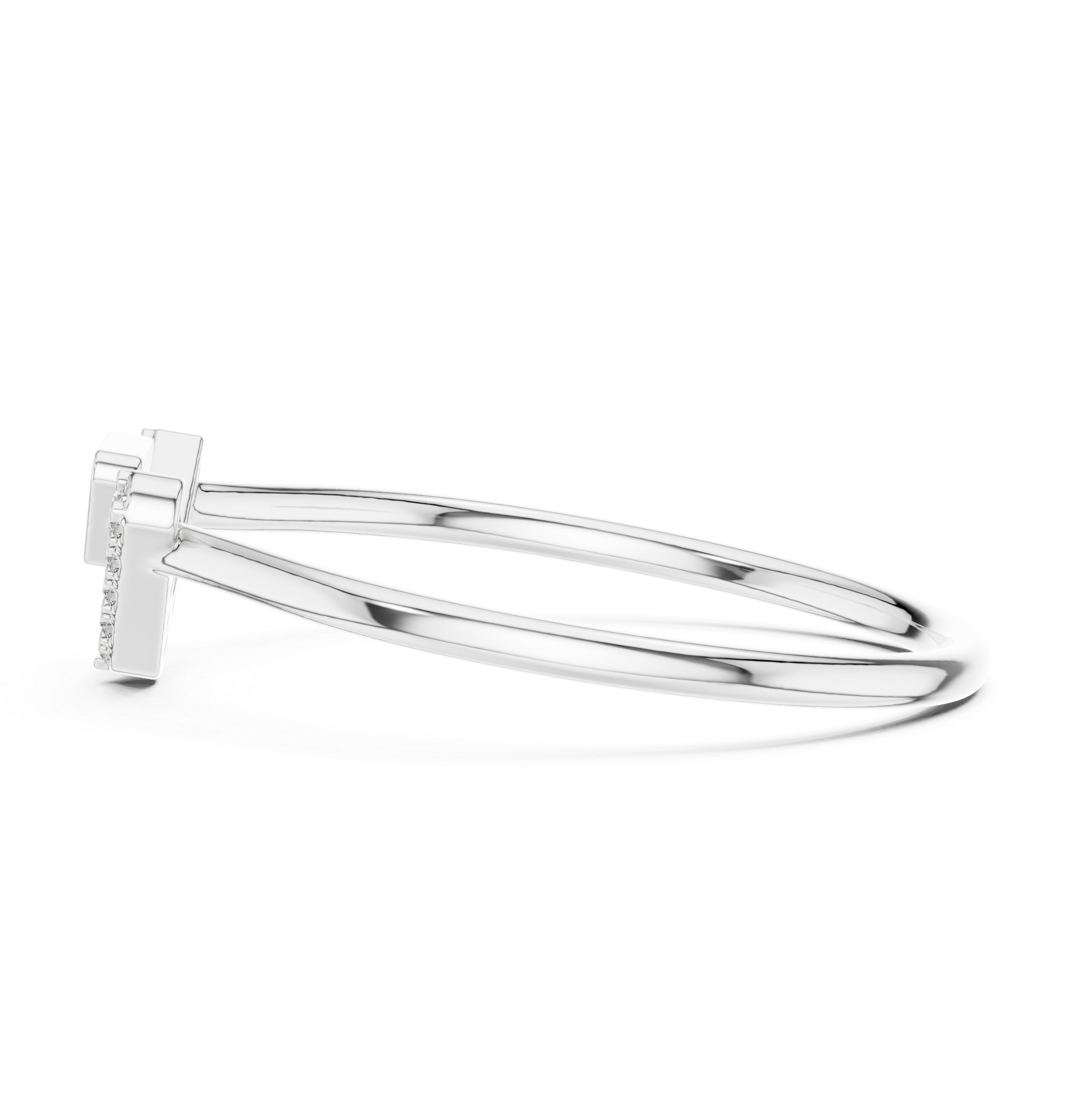 Geometric V-Shaped Round Cut Diamond Chevron Ring