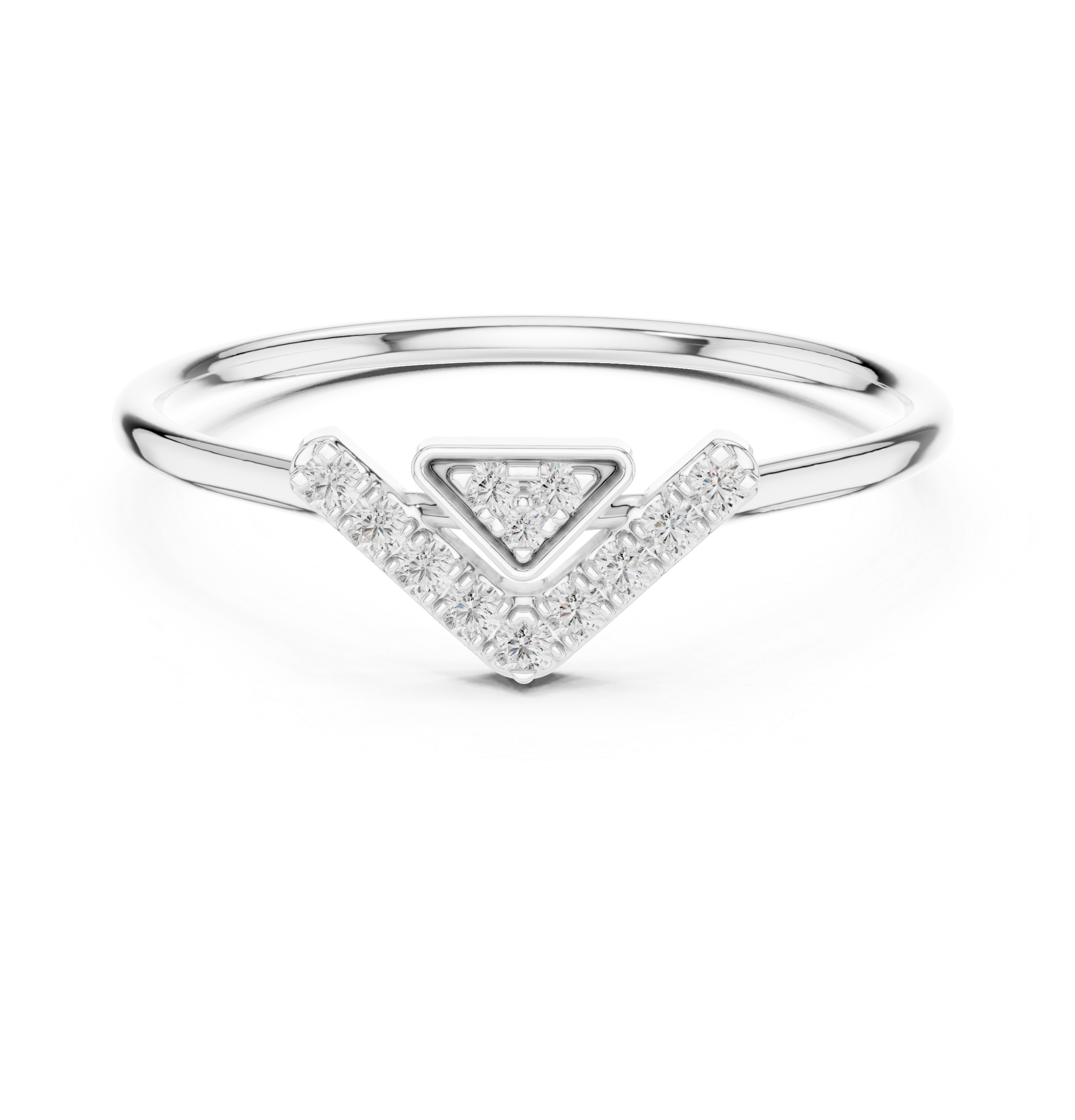 Geometric V-Shaped Round Cut Diamond Chevron Ring