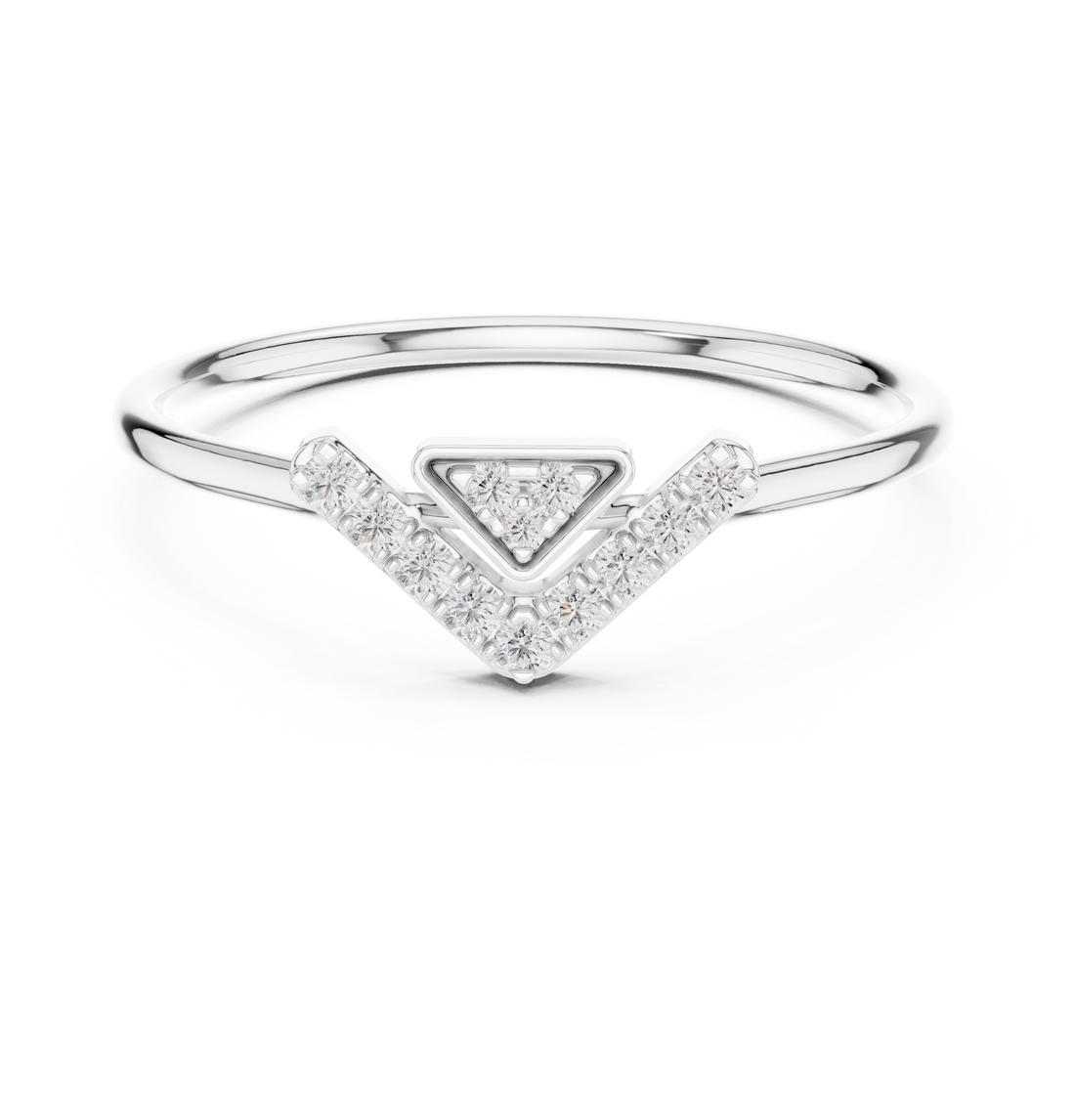 Geometric V-Shaped Round Cut Diamond Chevron Ring