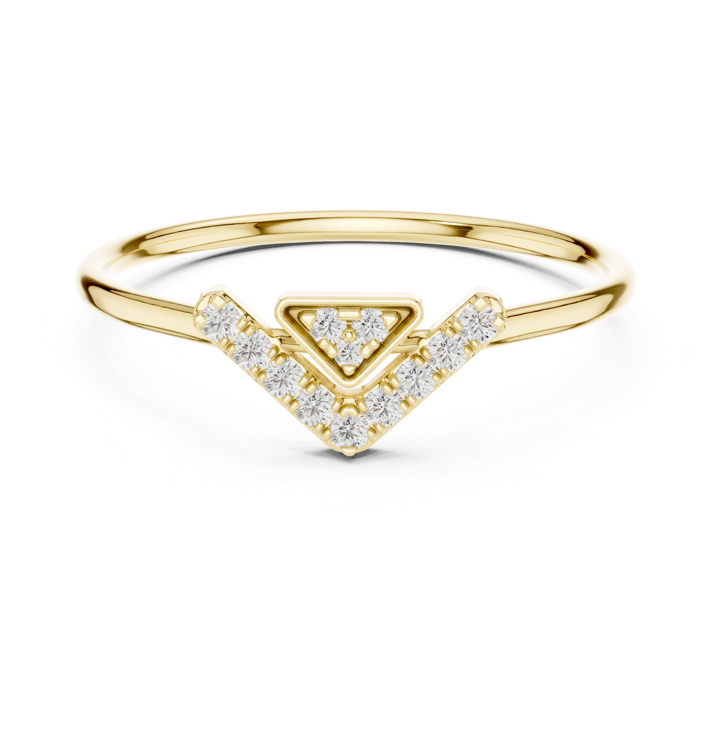 Geometric V-Shaped Round Cut Diamond Chevron Ring
