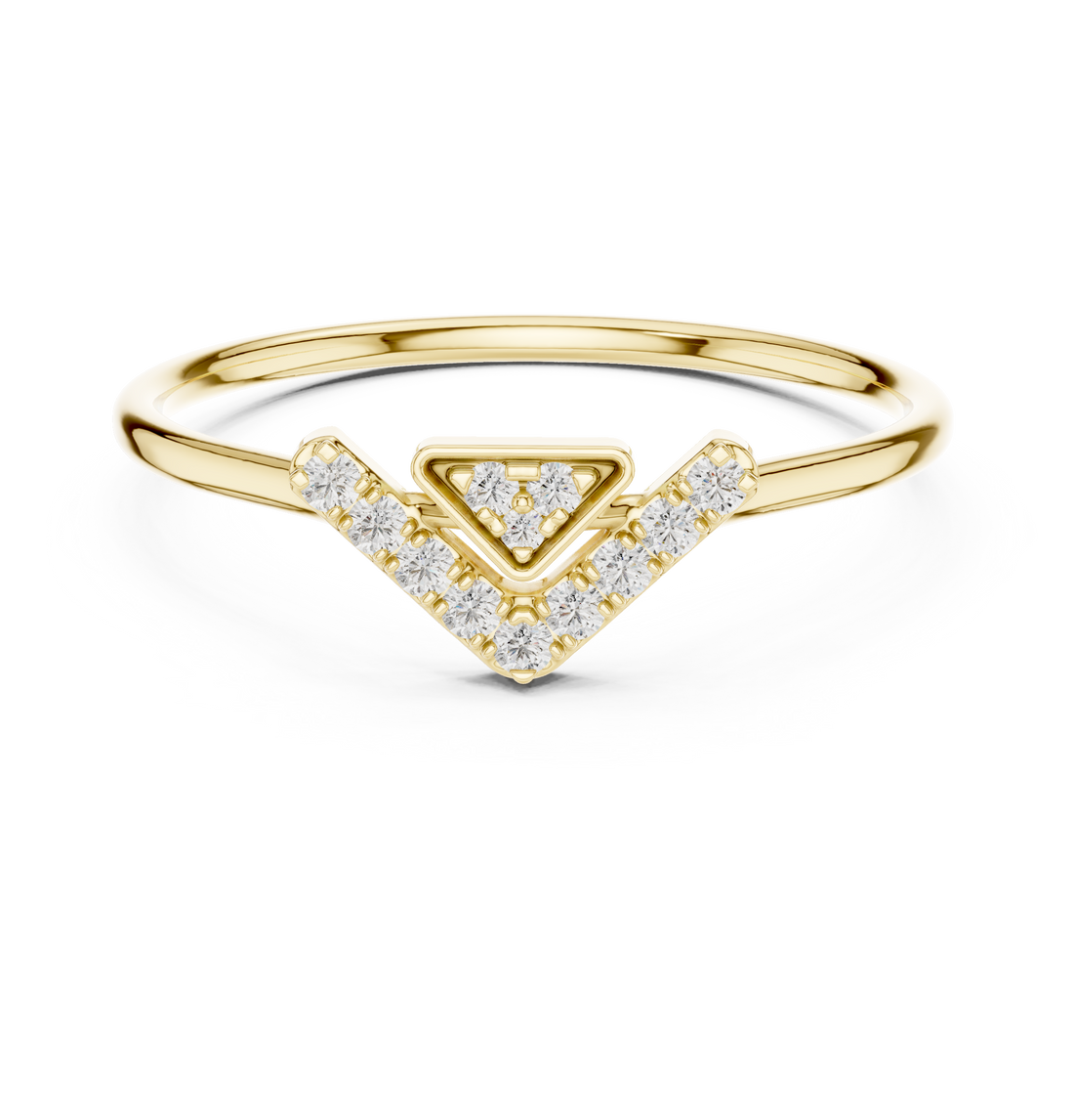 Geometric V-Shaped Round Cut Diamond Chevron Ring