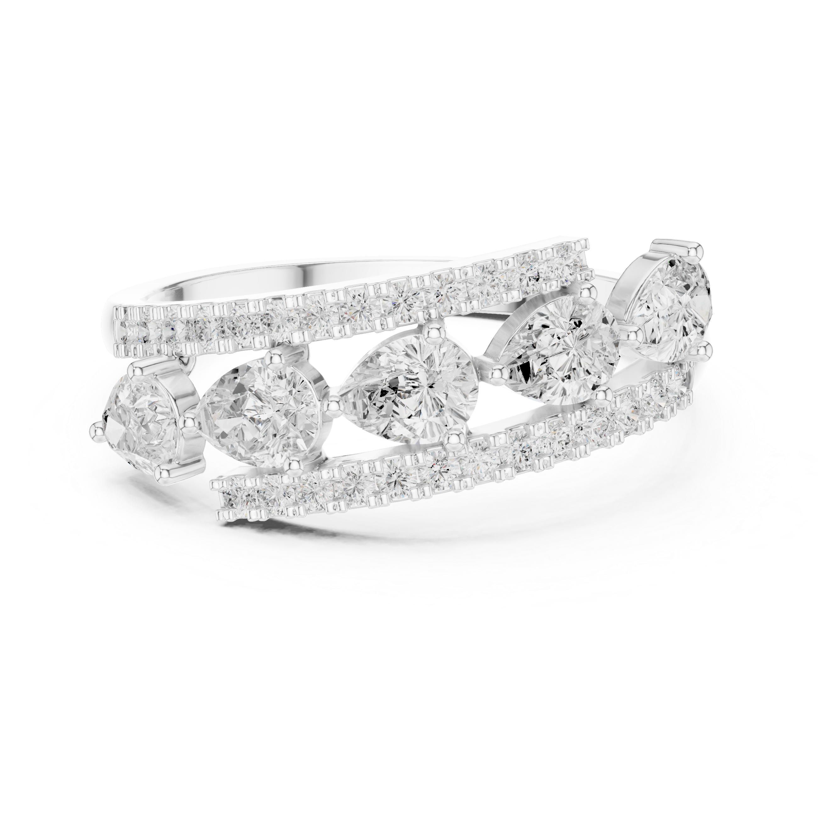 Halo cocktail ring with sparkling border design.
