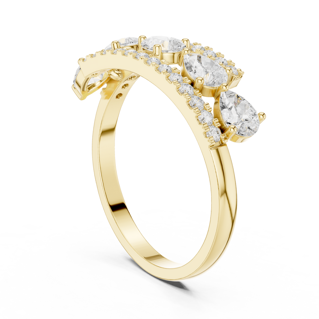 Multi-stone fashion ring with colorful layout.
