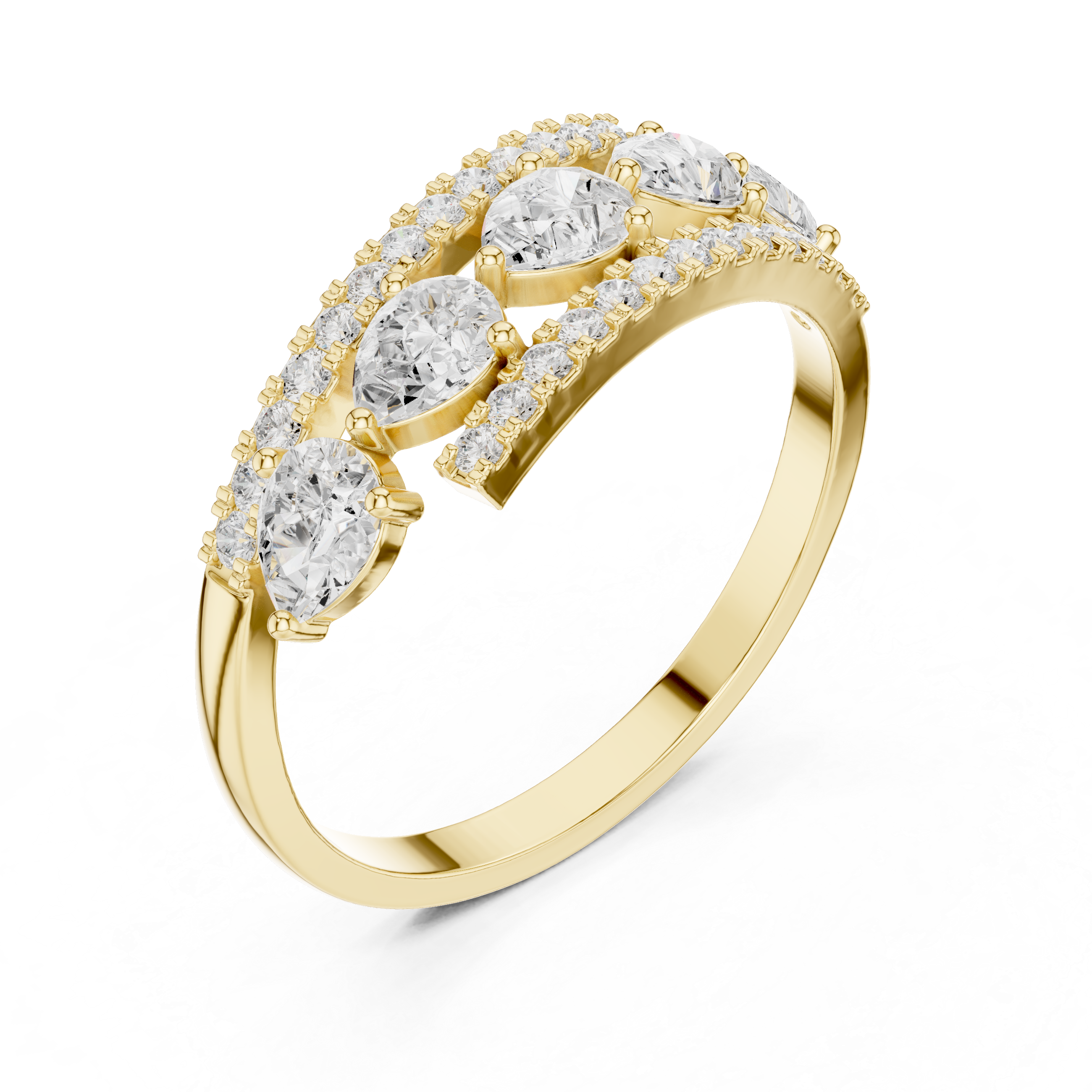 Sculptural fashion ring with artistic structure.