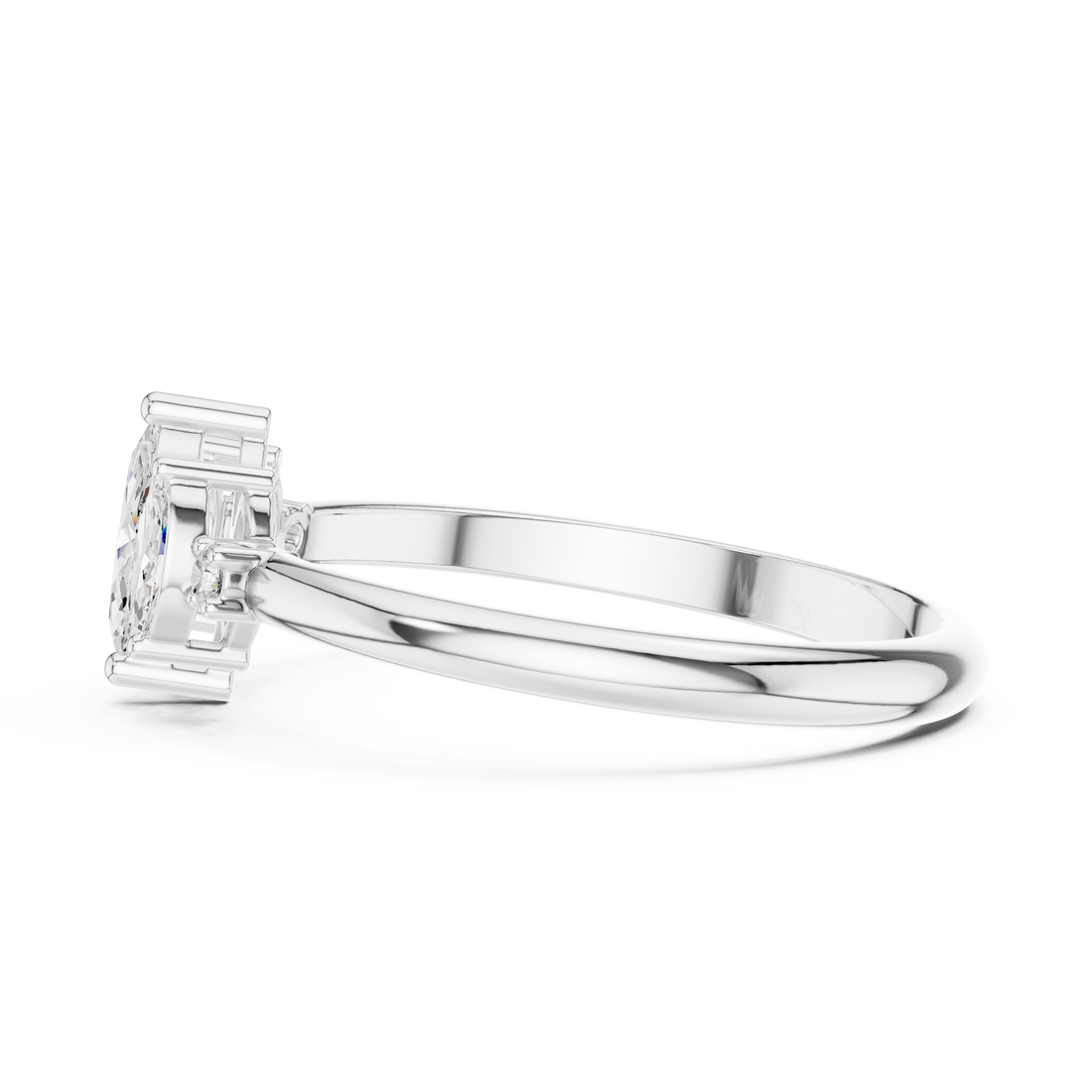Oval engagement ring with polished band.