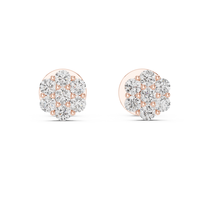 Round Cut Diamond Floral Cluster Stud Earrings
