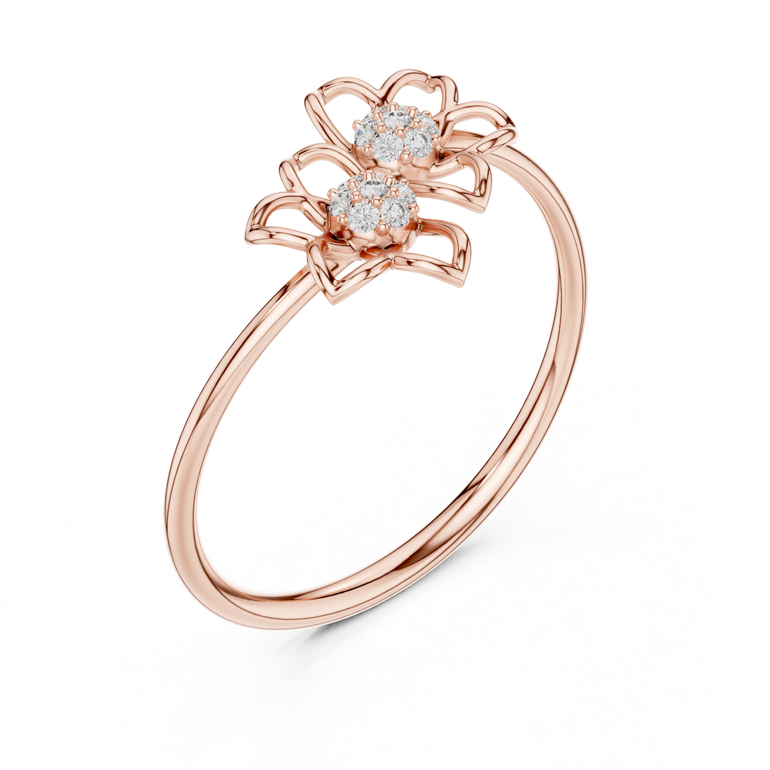 Round Cut Diamond Dual Floral Cluster Ring