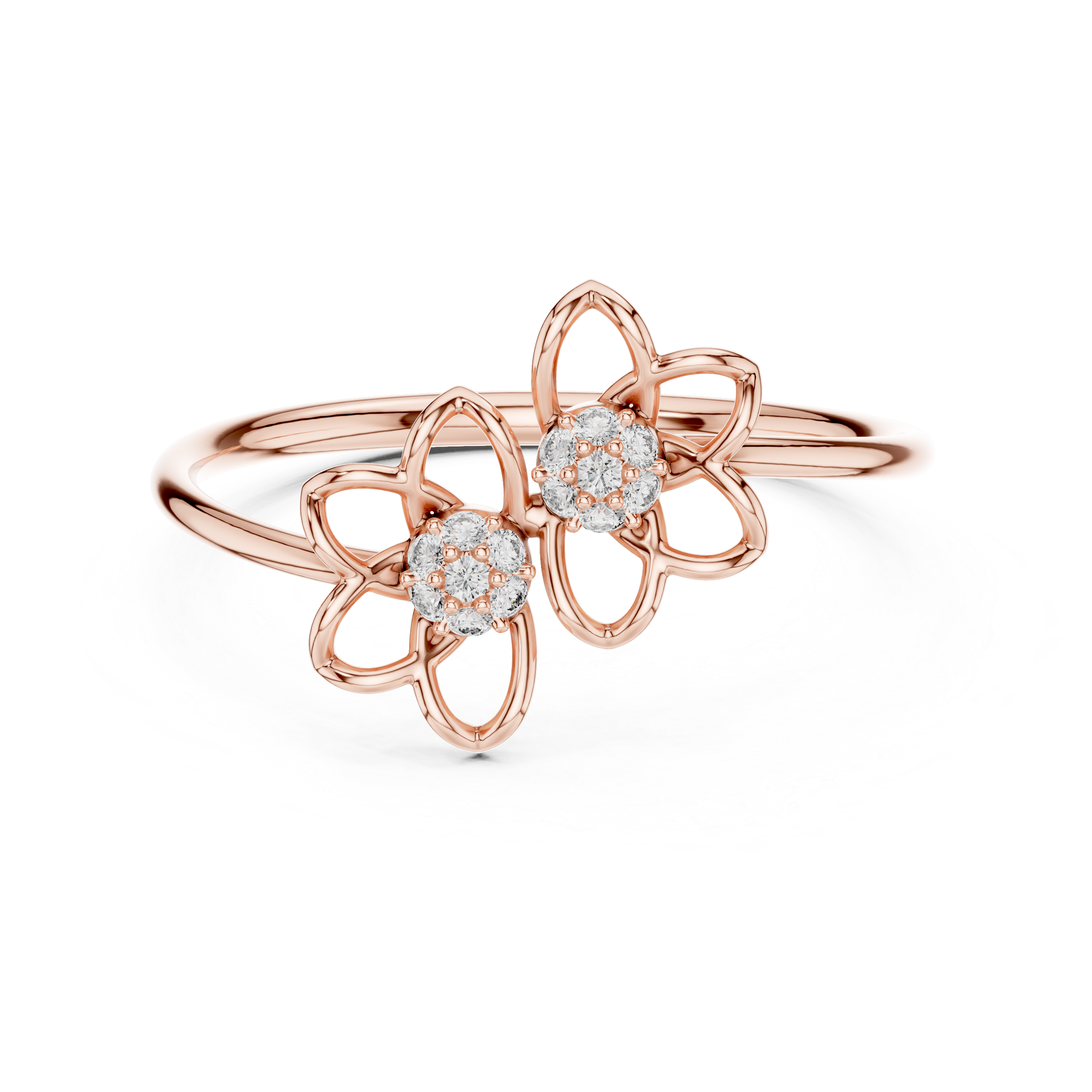 Round Cut Diamond Dual Floral Cluster Ring