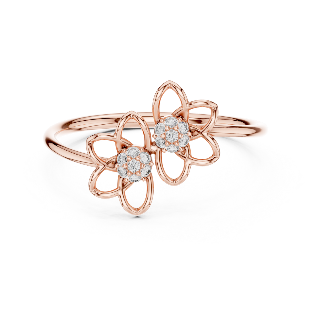 Round Cut Diamond Dual Floral Cluster Ring