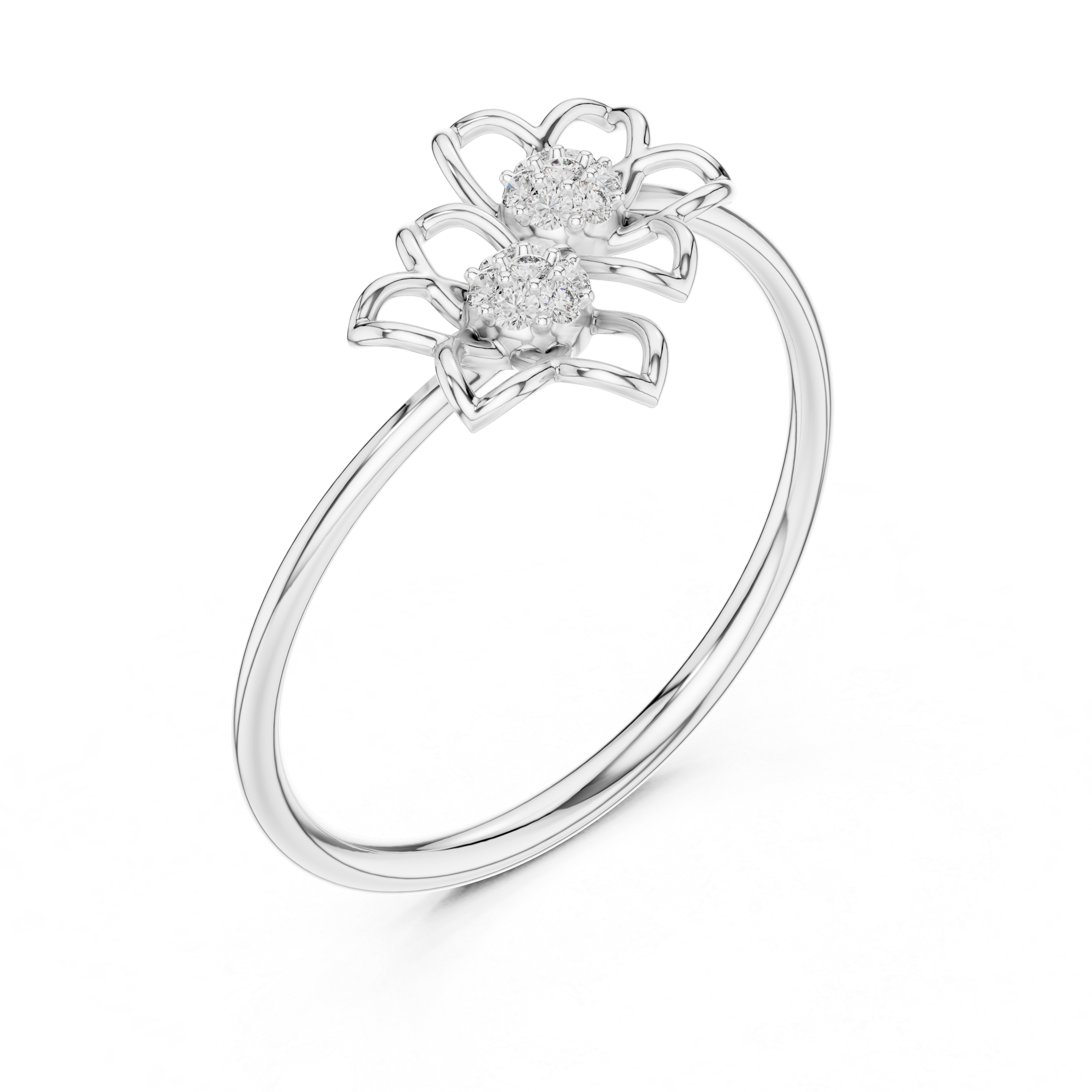 Round Cut Diamond Dual Floral Cluster Ring