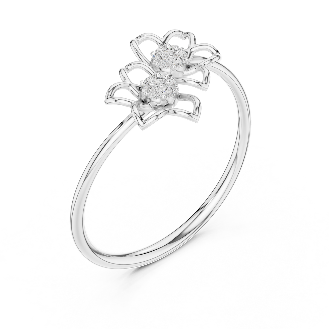 Round Cut Diamond Dual Floral Cluster Ring