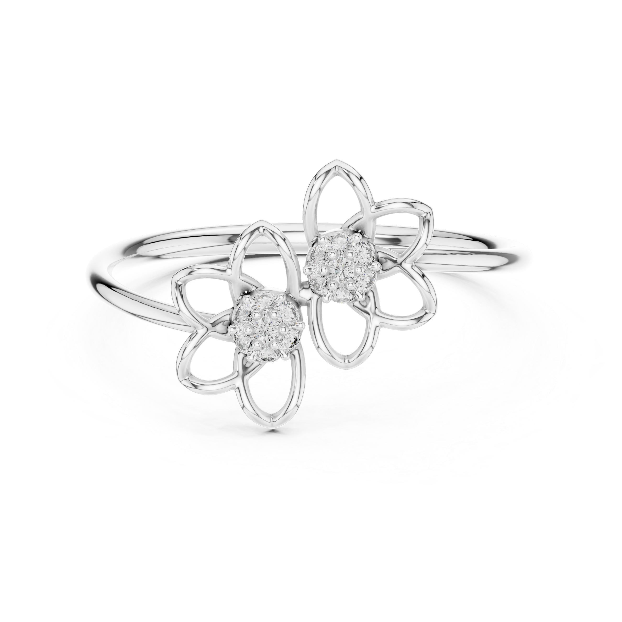 Round Cut Diamond Dual Floral Cluster Ring