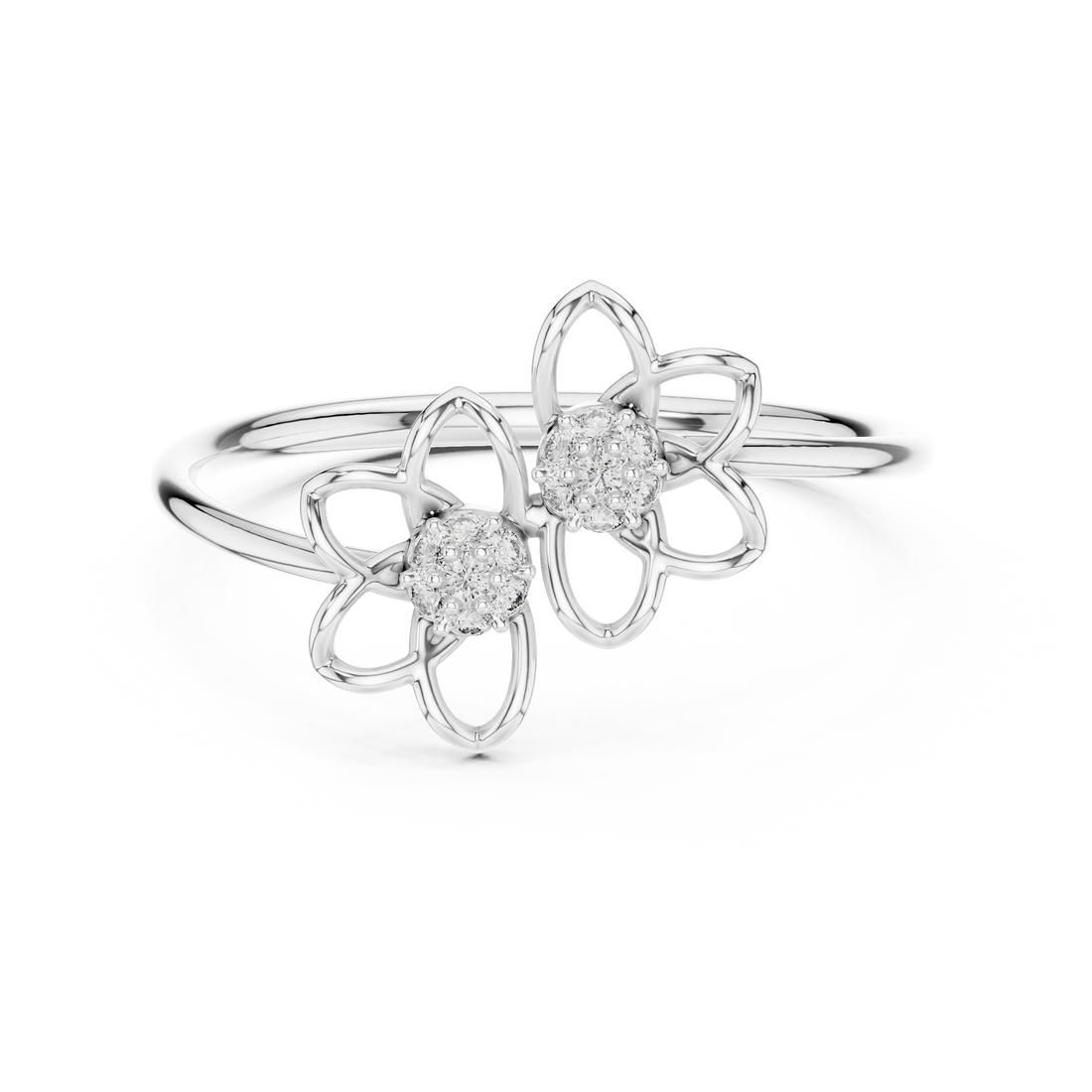 Round Cut Diamond Dual Floral Cluster Ring