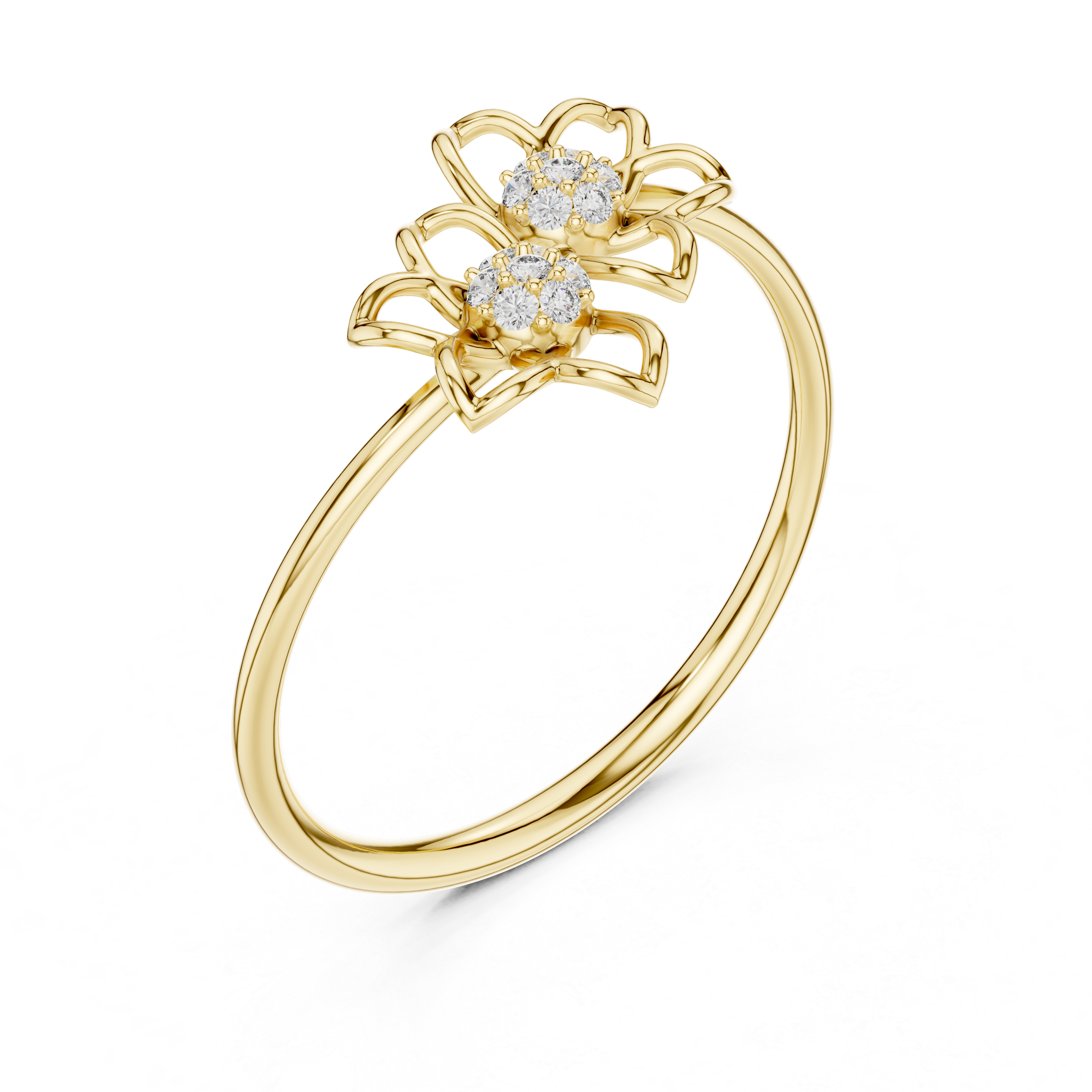 Round Cut Diamond Dual Floral Cluster Ring