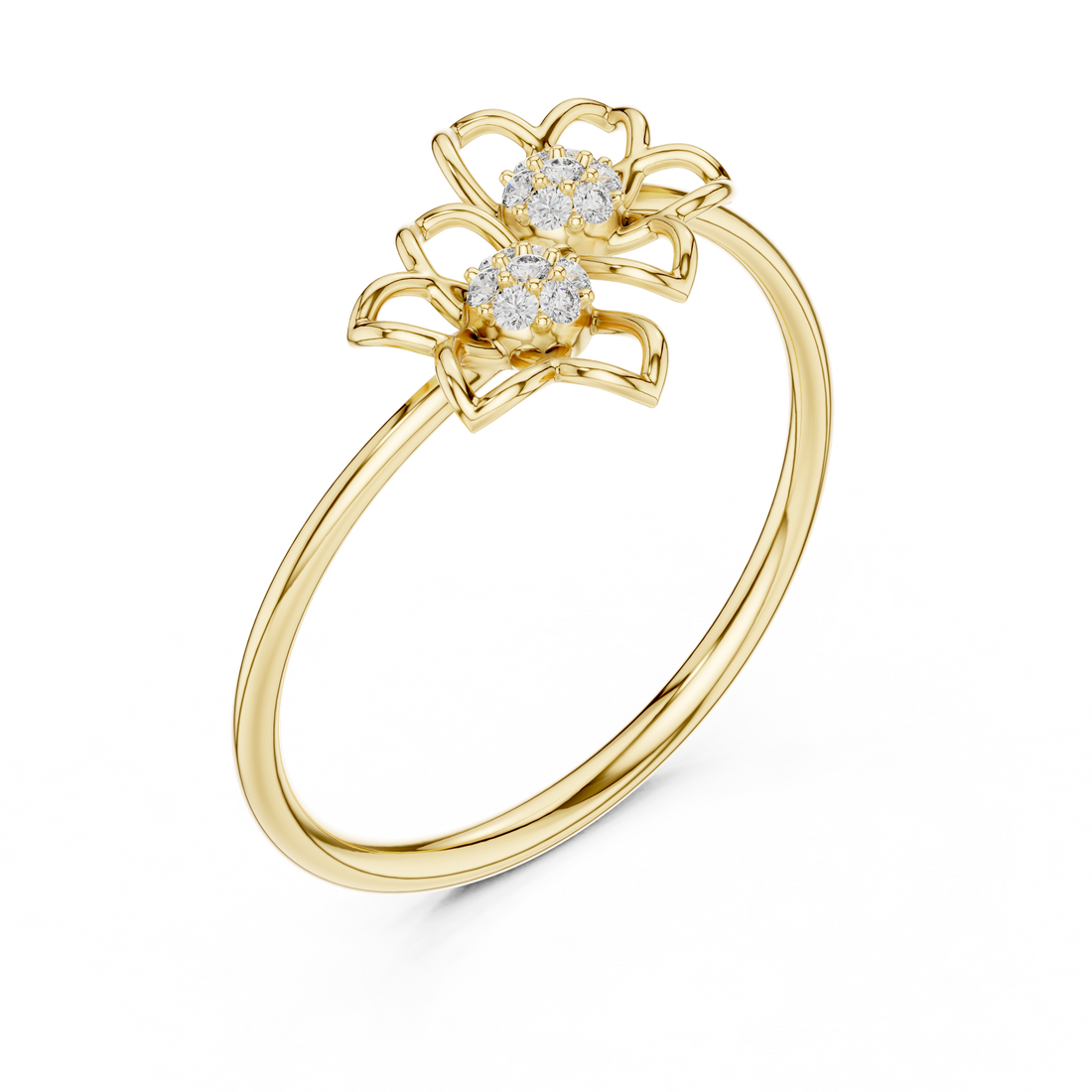 Round Cut Diamond Dual Floral Cluster Ring