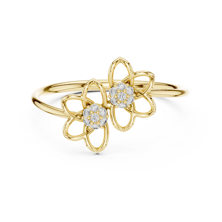 Round Cut Diamond Dual Floral Cluster Ring