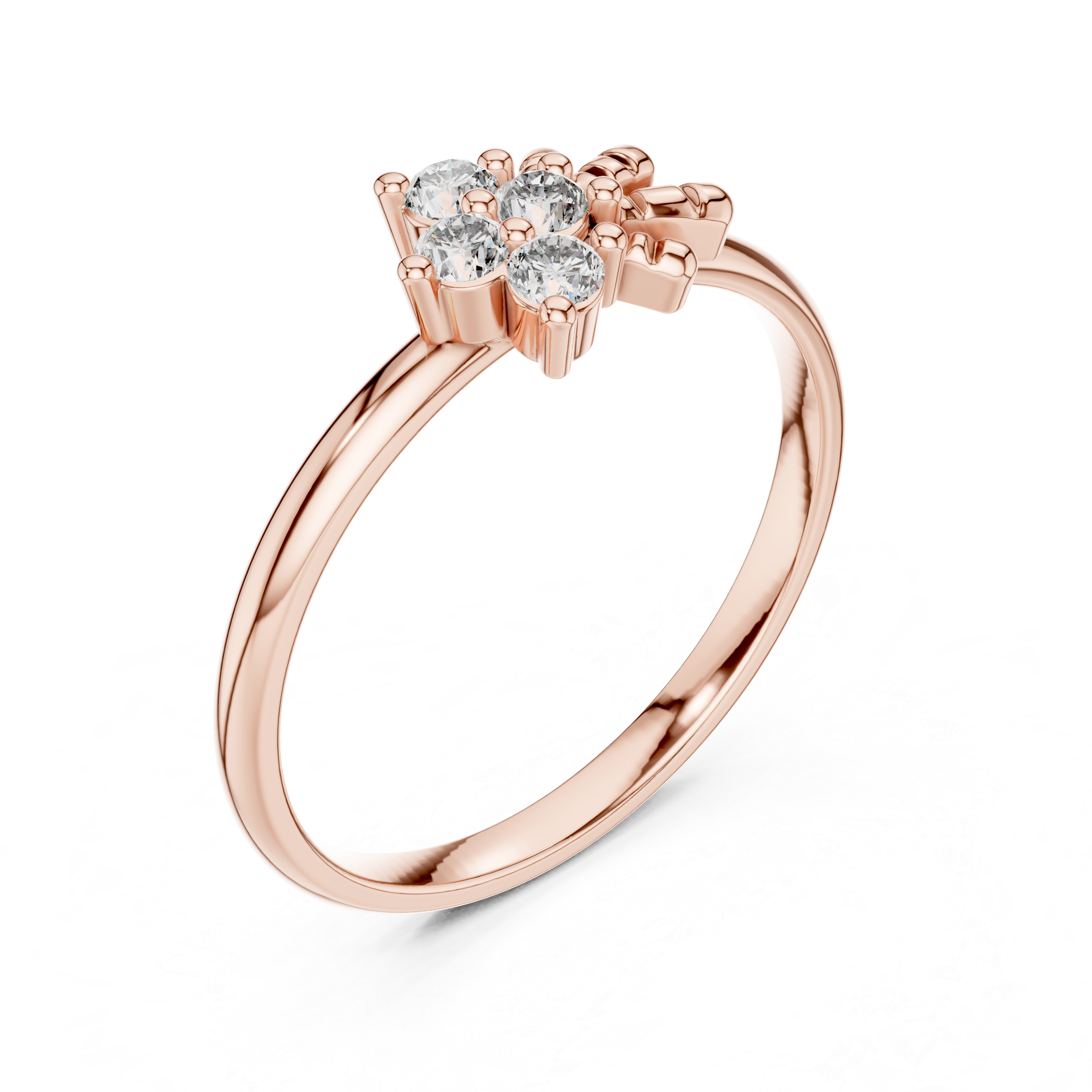 Round Cut Diamond Floral Cluster Ring with Elegant Collet Setting