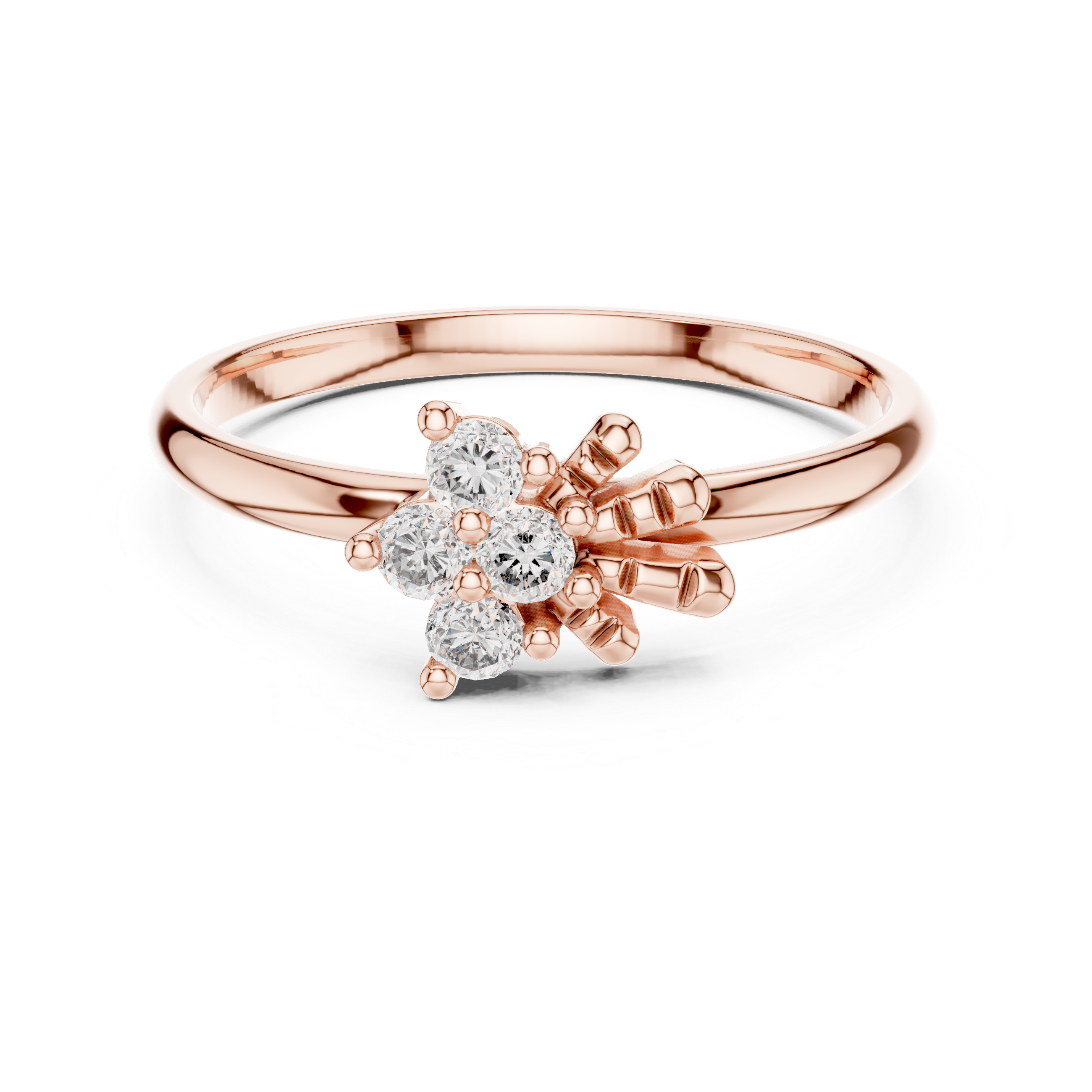 Round Cut Diamond Floral Cluster Ring with Elegant Collet Setting