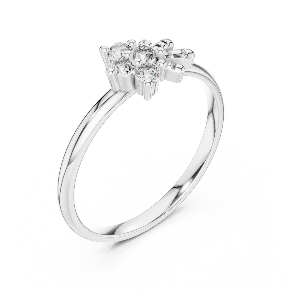 Round Cut Diamond Floral Cluster Ring with Elegant Collet Setting