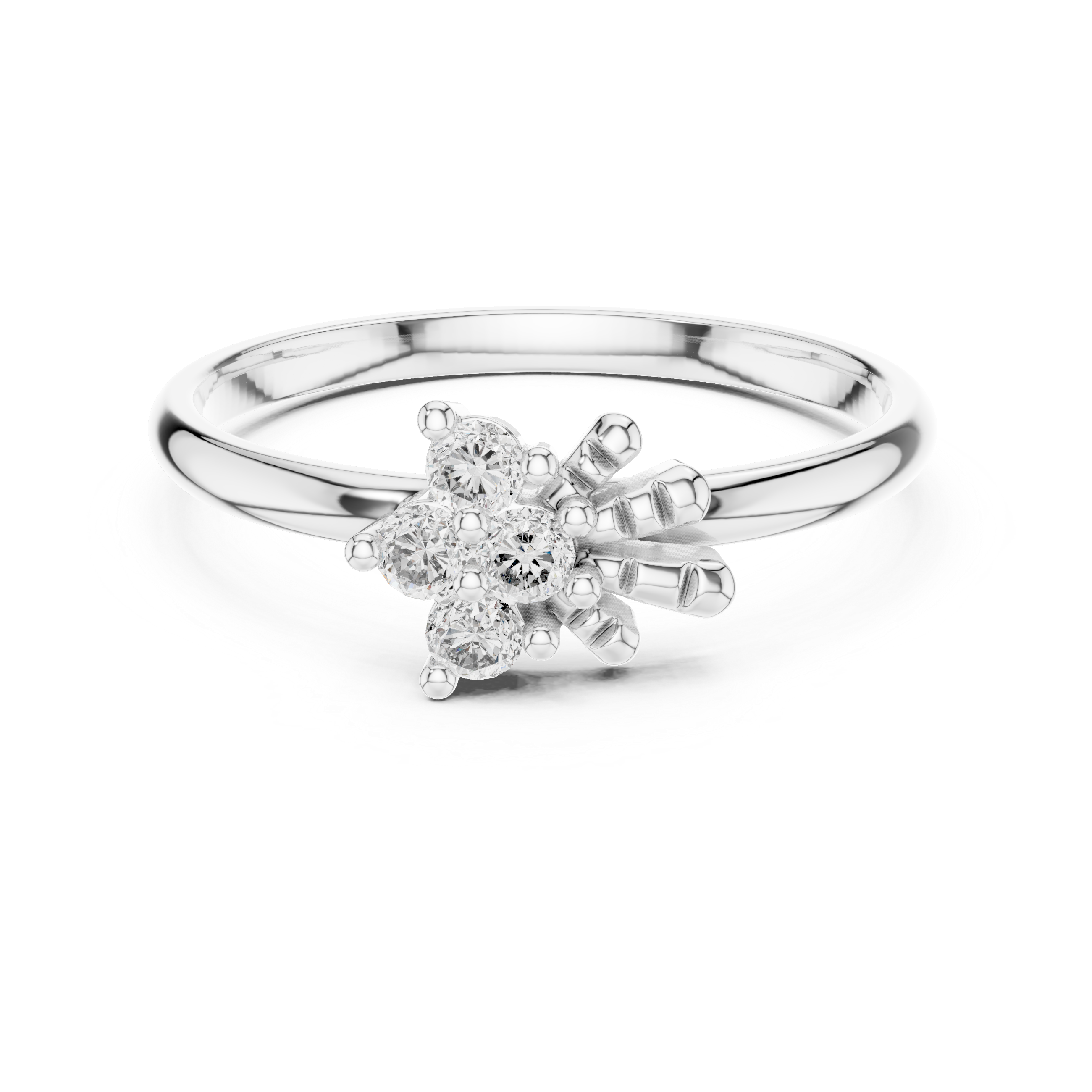 Round Cut Diamond Floral Cluster Ring with Elegant Collet Setting