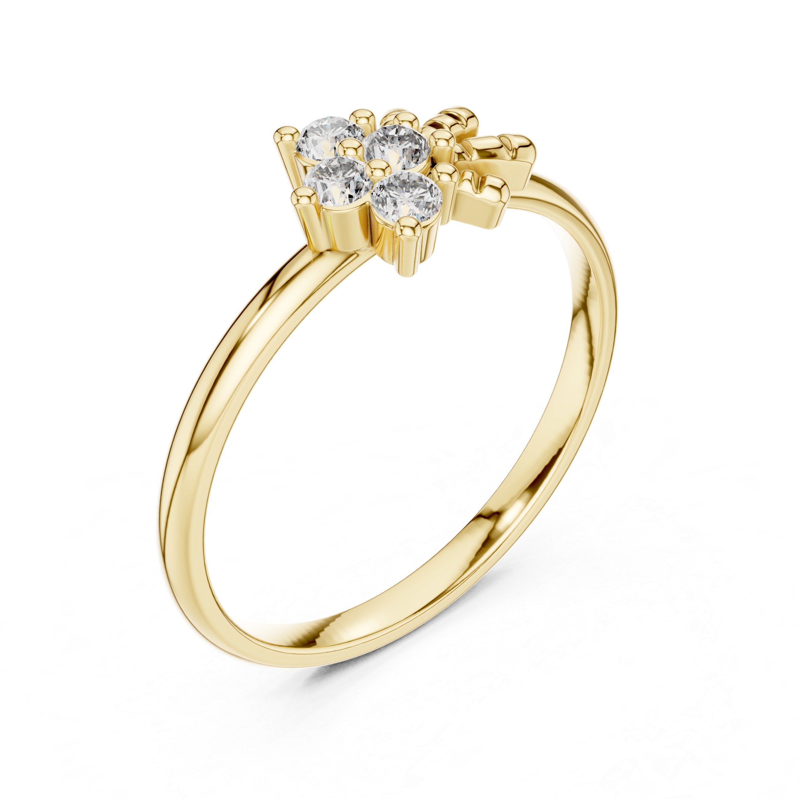 Round Cut Diamond Floral Cluster Ring with Elegant Collet Setting