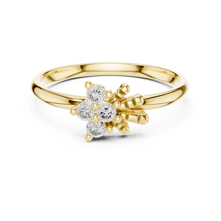 Round Cut Diamond Floral Cluster Ring with Elegant Collet Setting