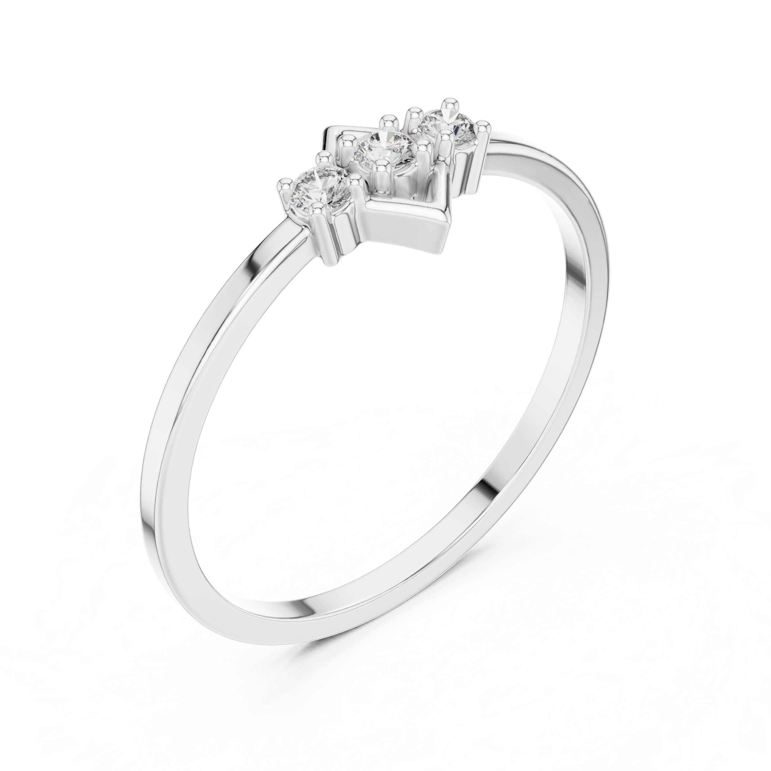 Round Cut Diamond Geometric Three Stone Ring with Diamond Frame