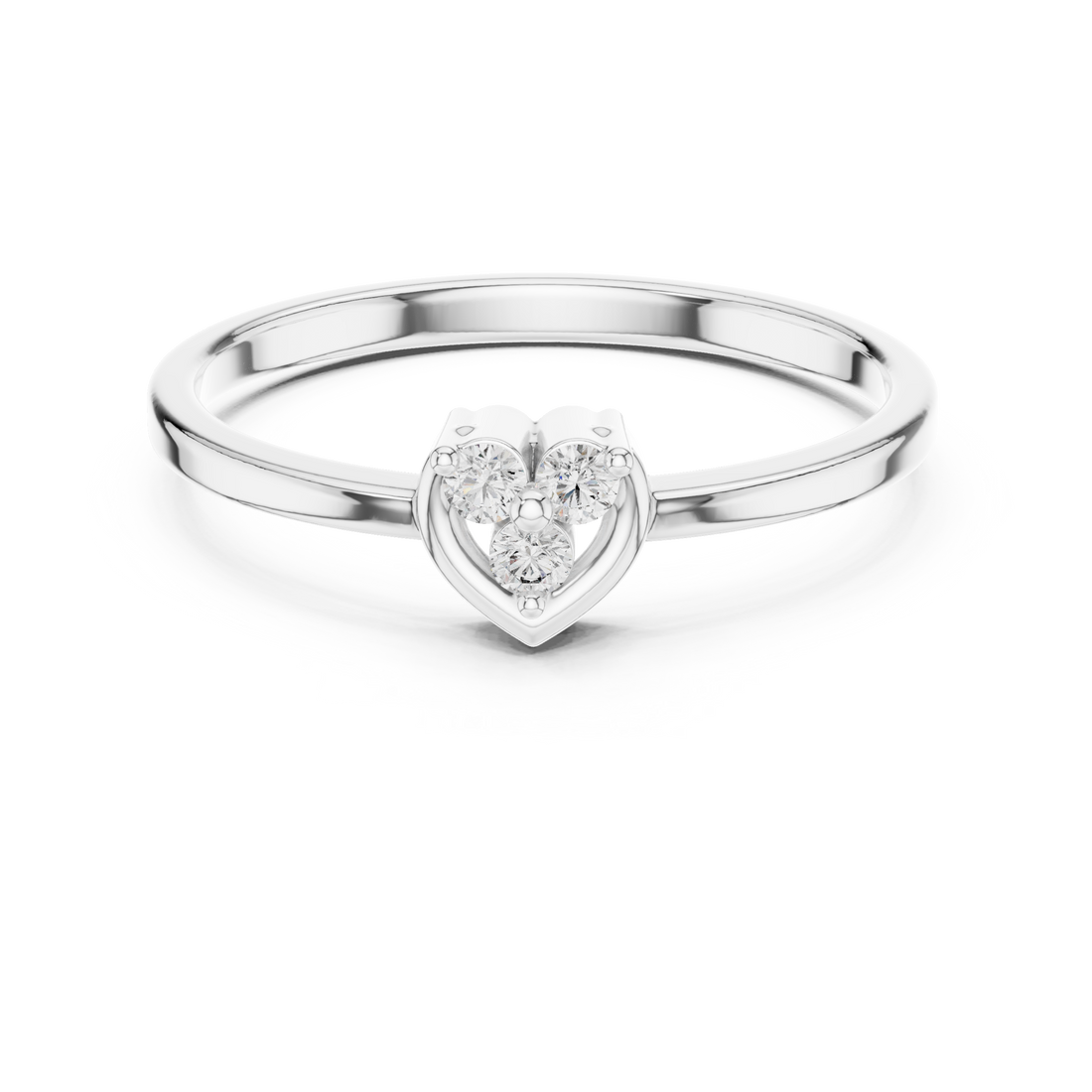 Round Cut Diamond Heart Shaped Three Stone Cluster Ring