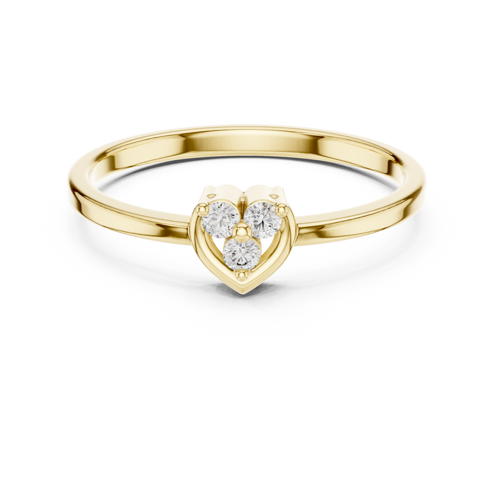 Round Cut Diamond Heart Shaped Three Stone Cluster Ring