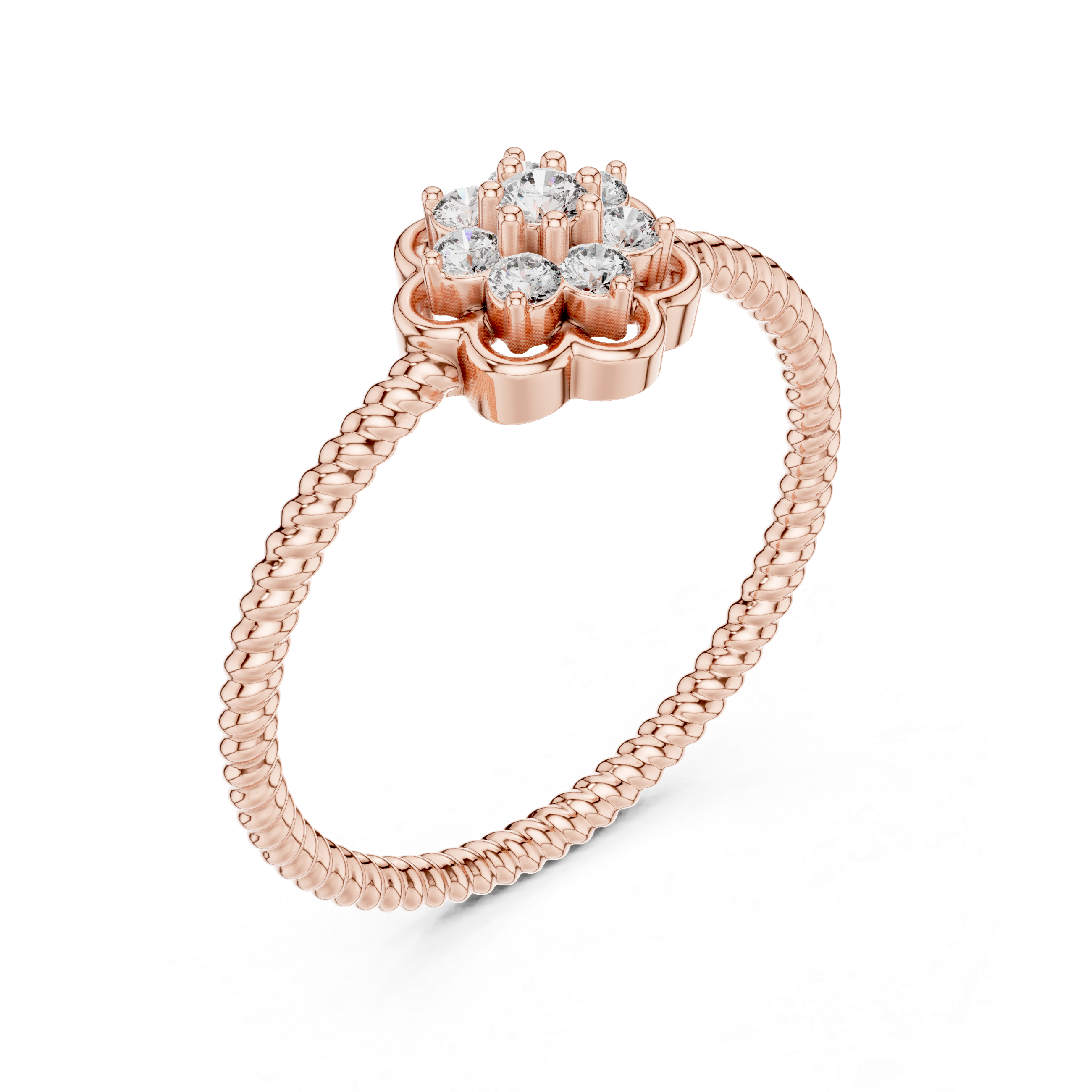 Round Cut Diamond Floral Cluster Halo Ring