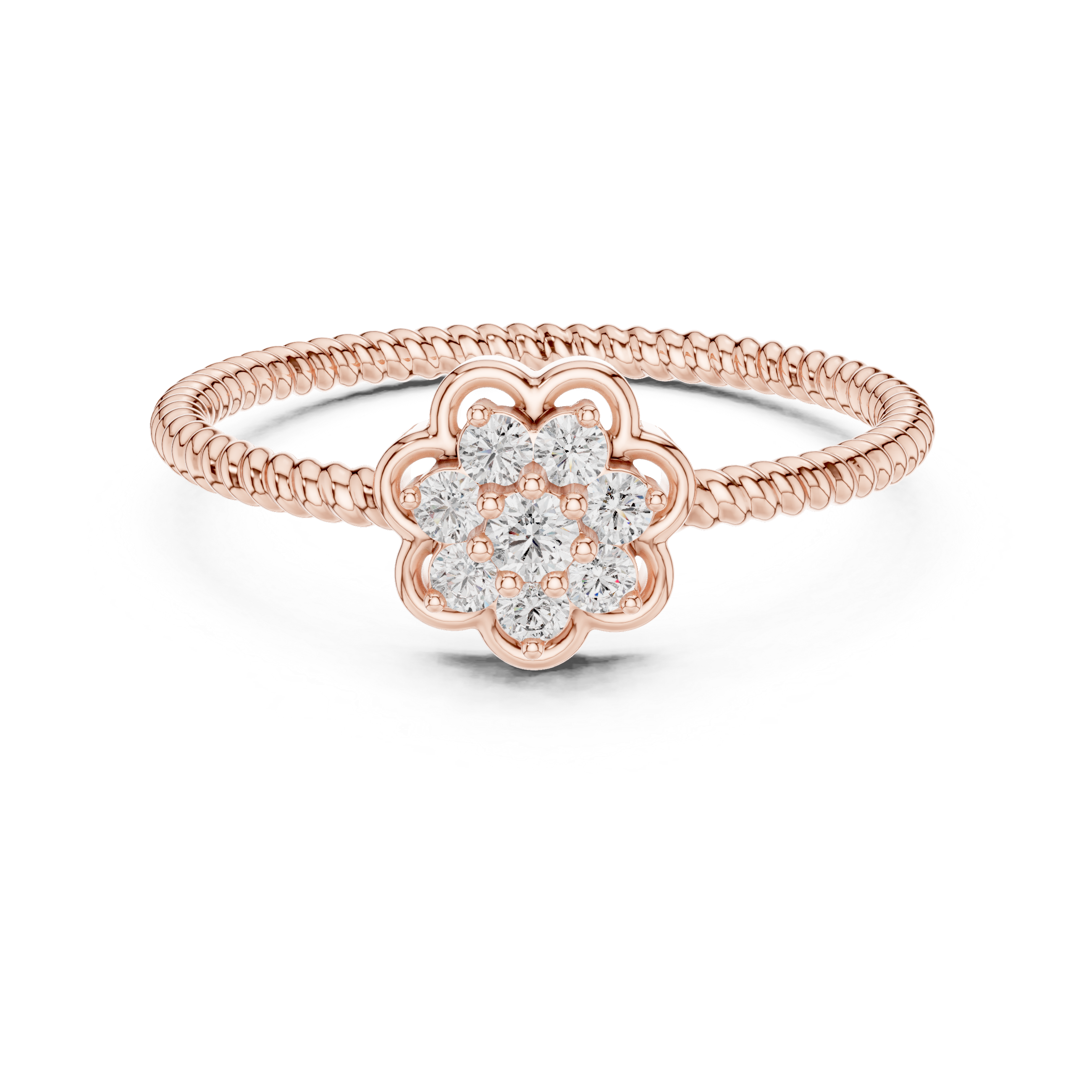 Round Cut Diamond Floral Cluster Halo Ring