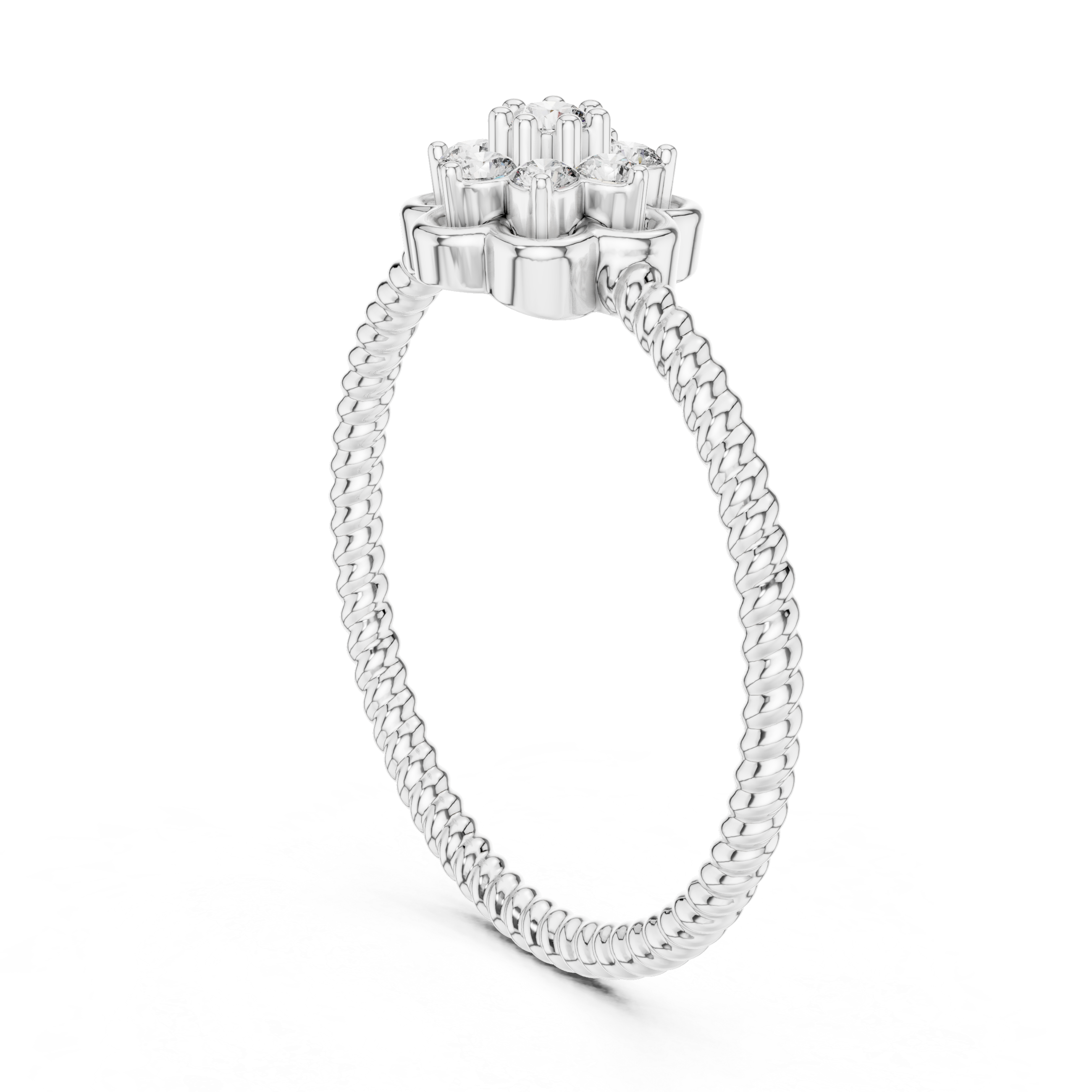 Round Cut Diamond Floral Cluster Halo Ring