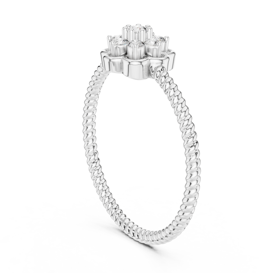 Round Cut Diamond Floral Cluster Halo Ring