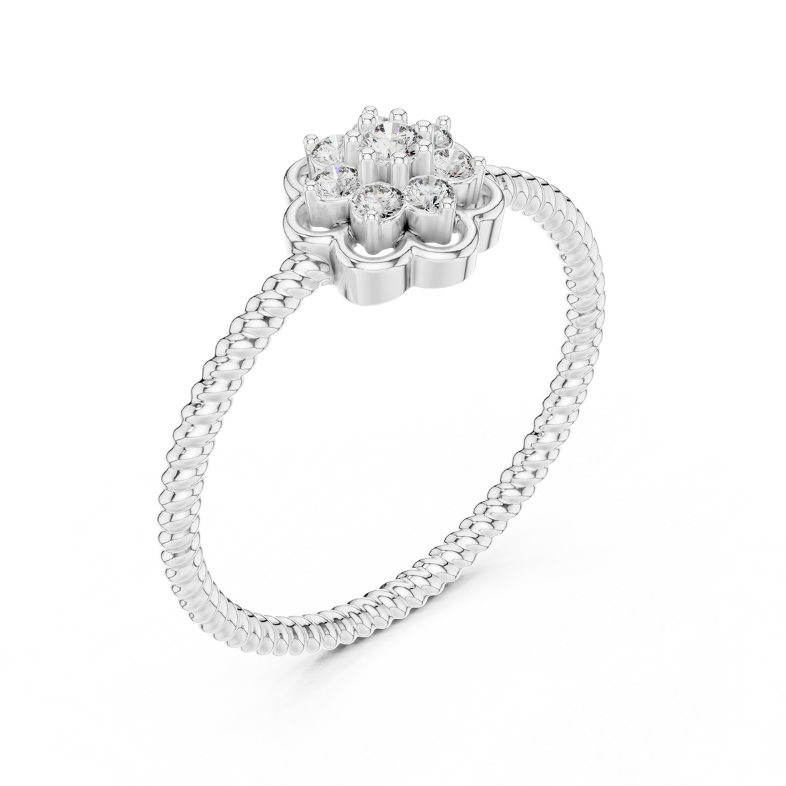 Round Cut Diamond Floral Cluster Halo Ring