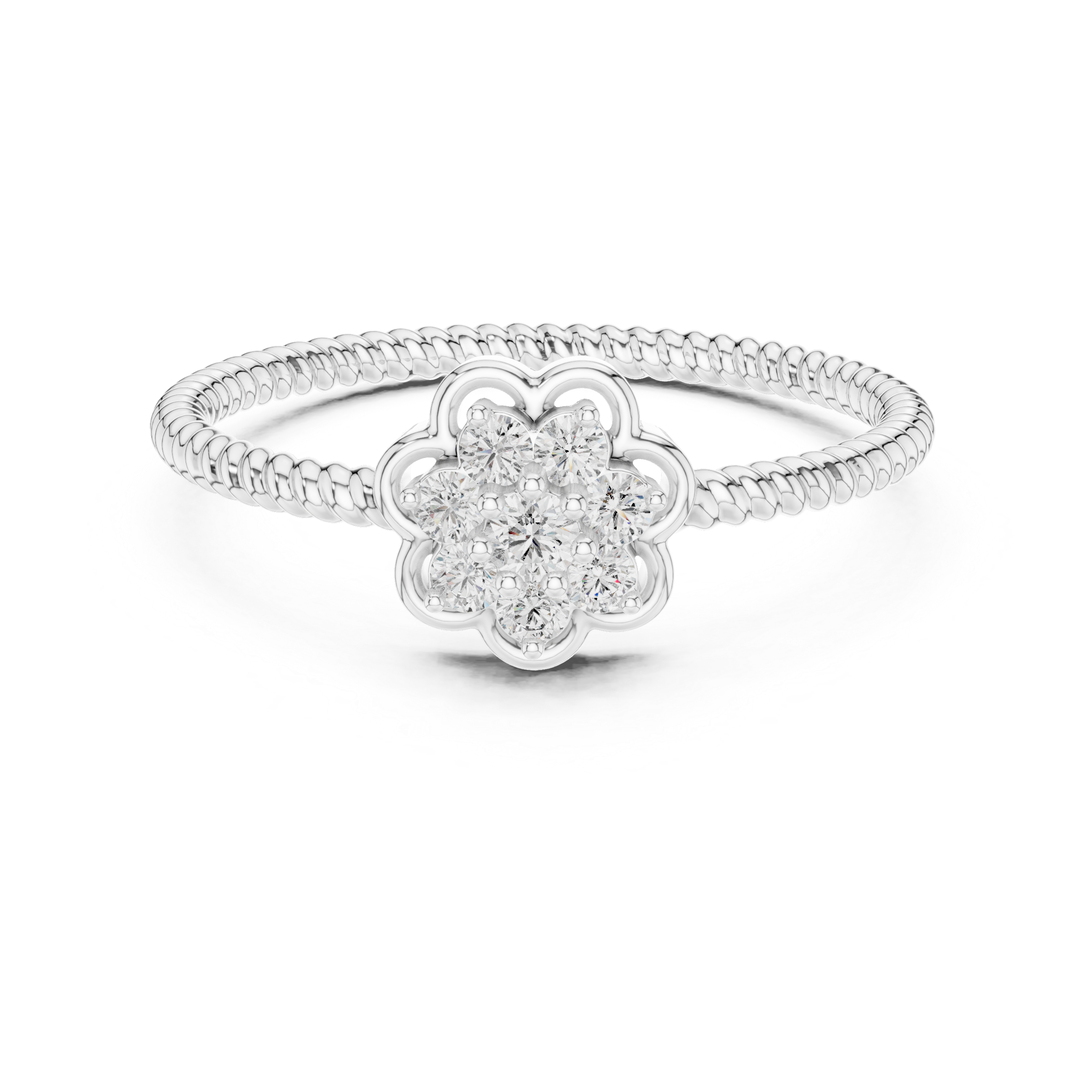 Round Cut Diamond Floral Cluster Halo Ring