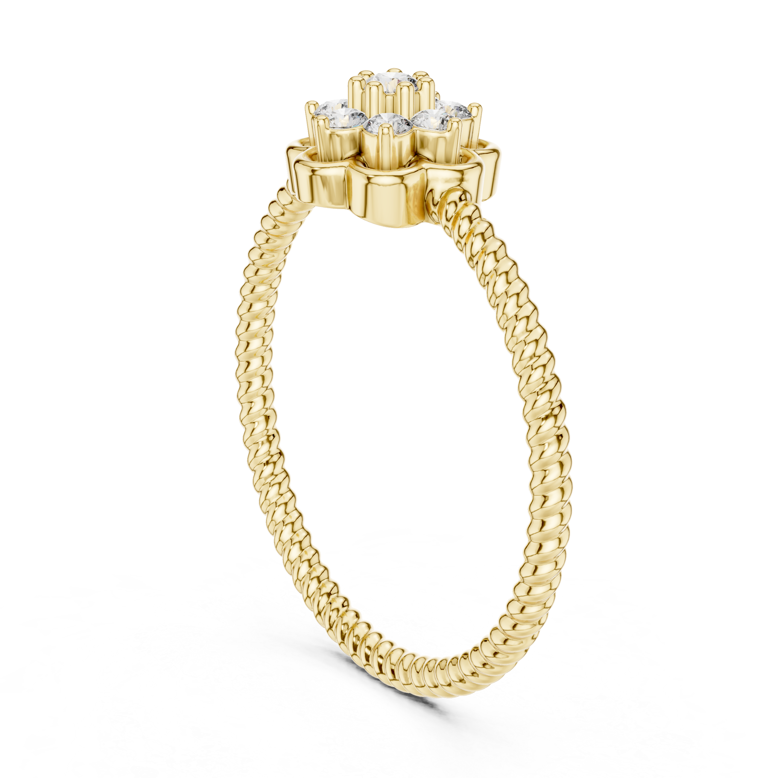 Round Cut Diamond Floral Cluster Halo Ring