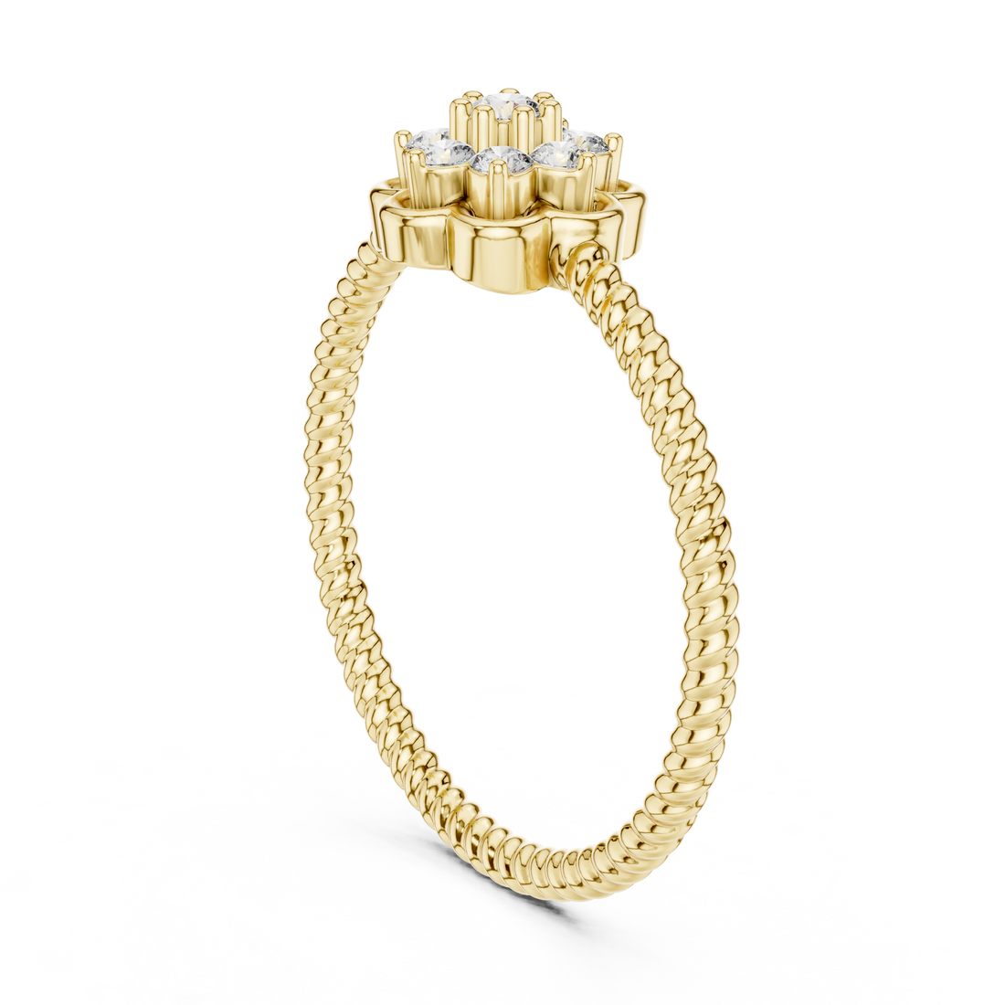 Round Cut Diamond Floral Cluster Halo Ring