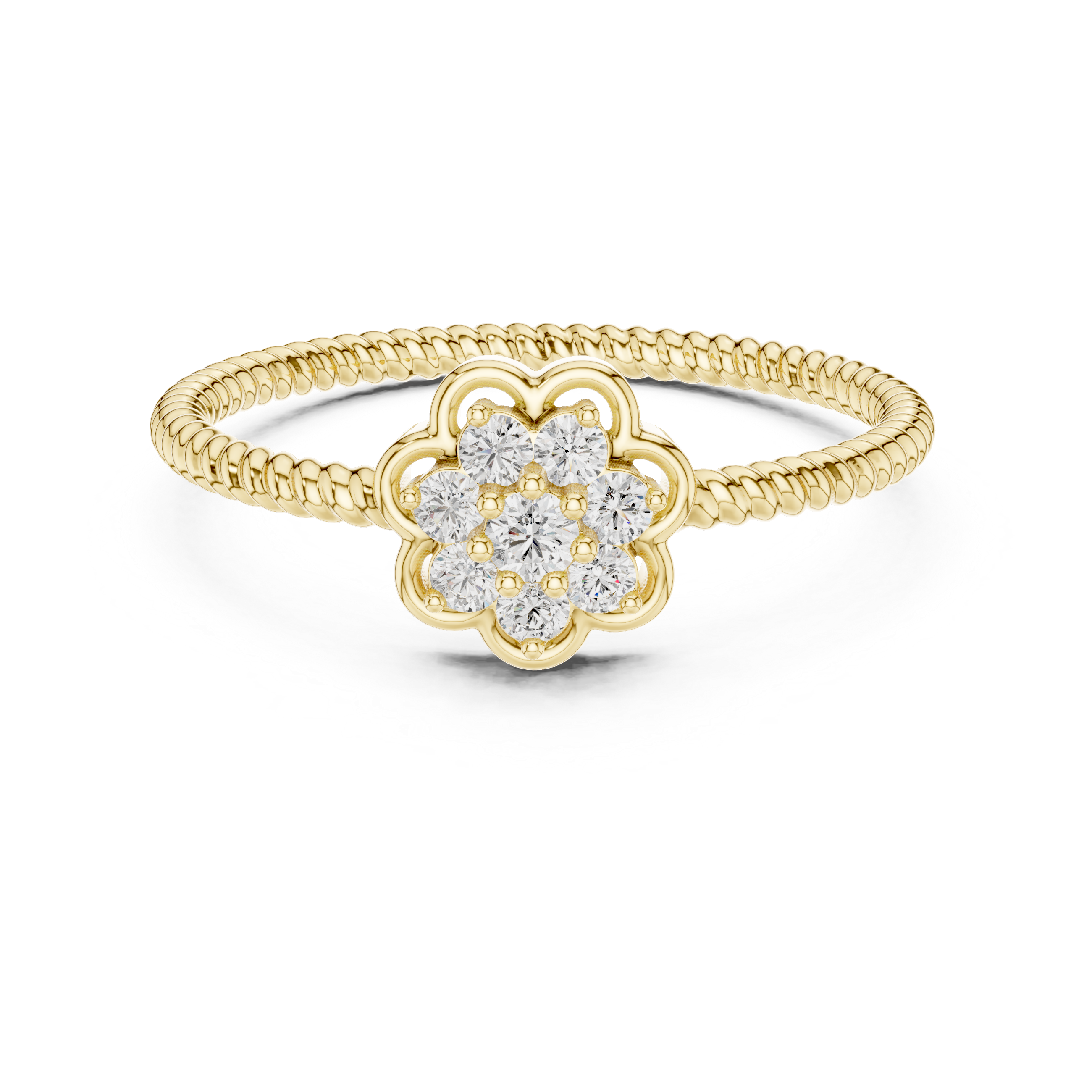 Round Cut Diamond Floral Cluster Halo Ring