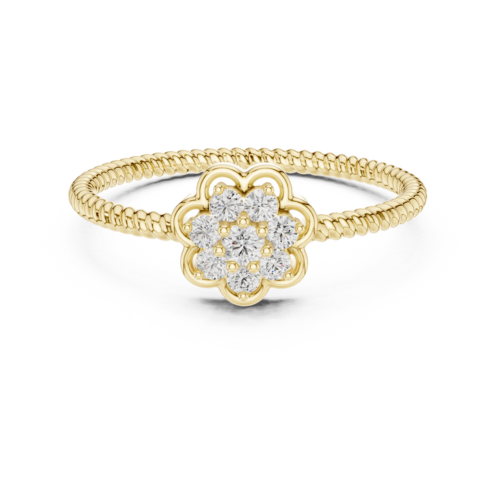 Round Cut Diamond Floral Cluster Halo Ring