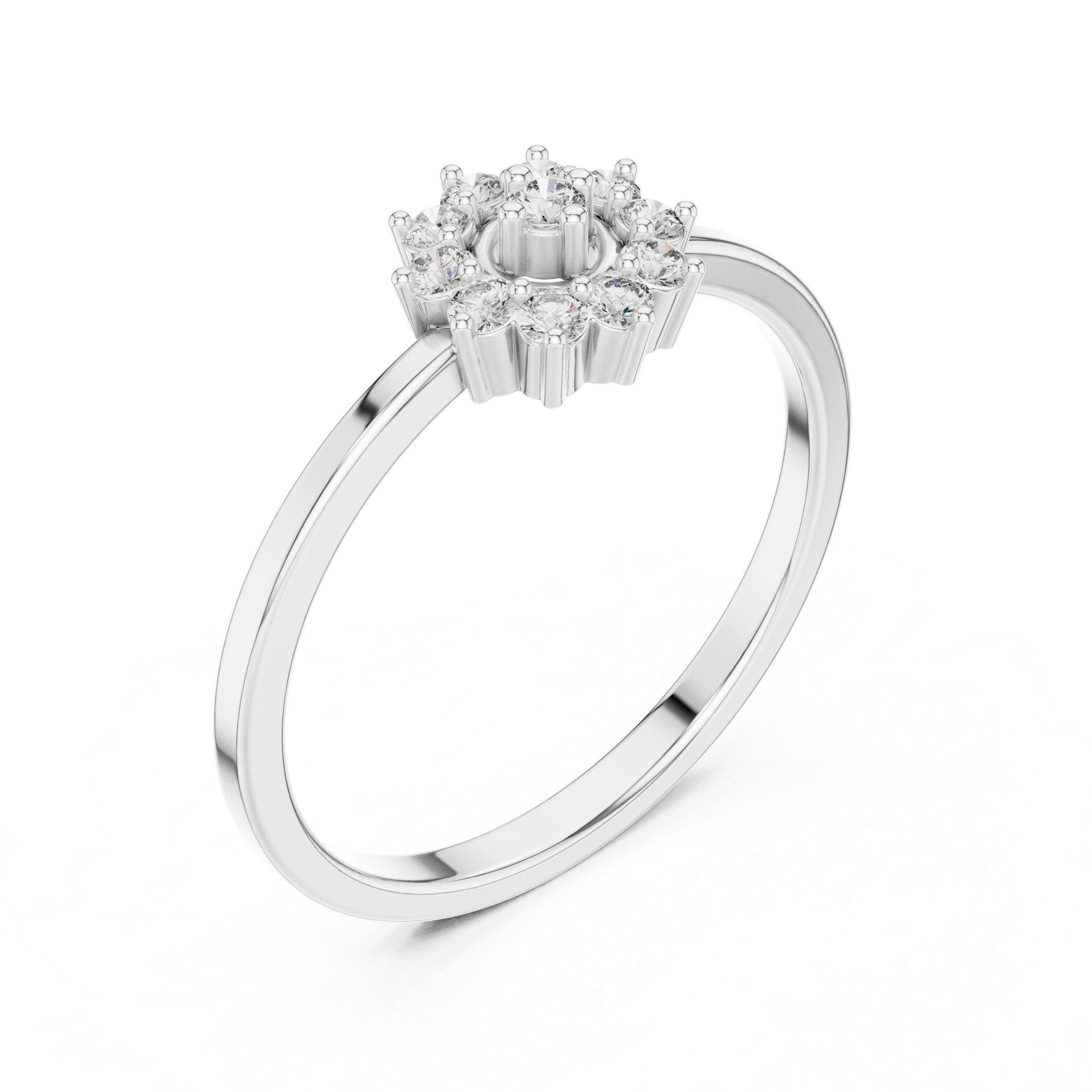 Round Cut Diamond Floral Halo Cluster Ring