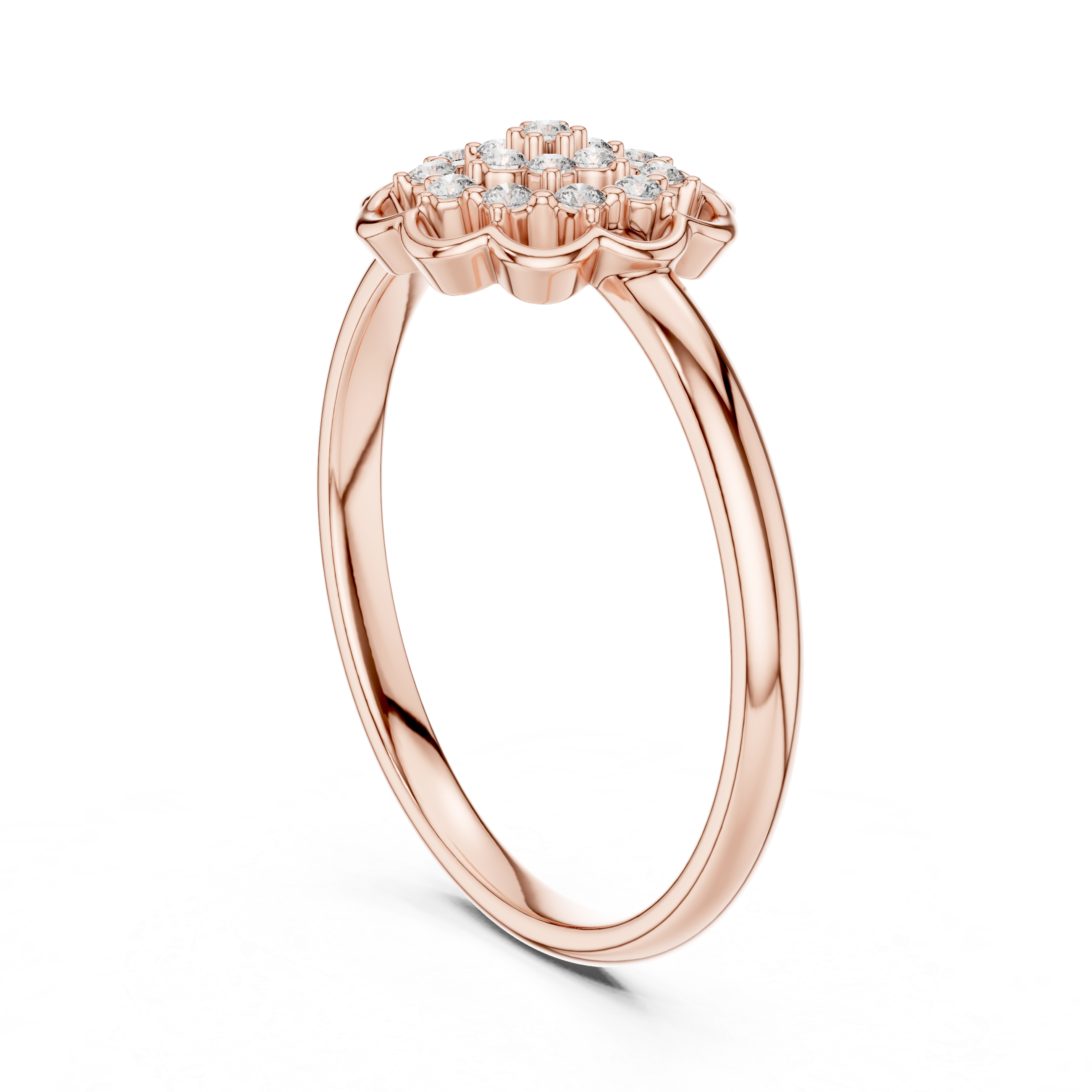 Round Cut Diamond Floral Cluster Halo Ring